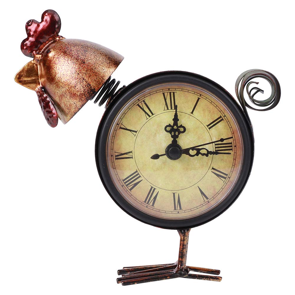 Vintage Chicken-Shaped Iron Table Clock - European Retro Home Decor, Wall & Desk Clock for Kitchen, Living Room, Bedroom Decoration