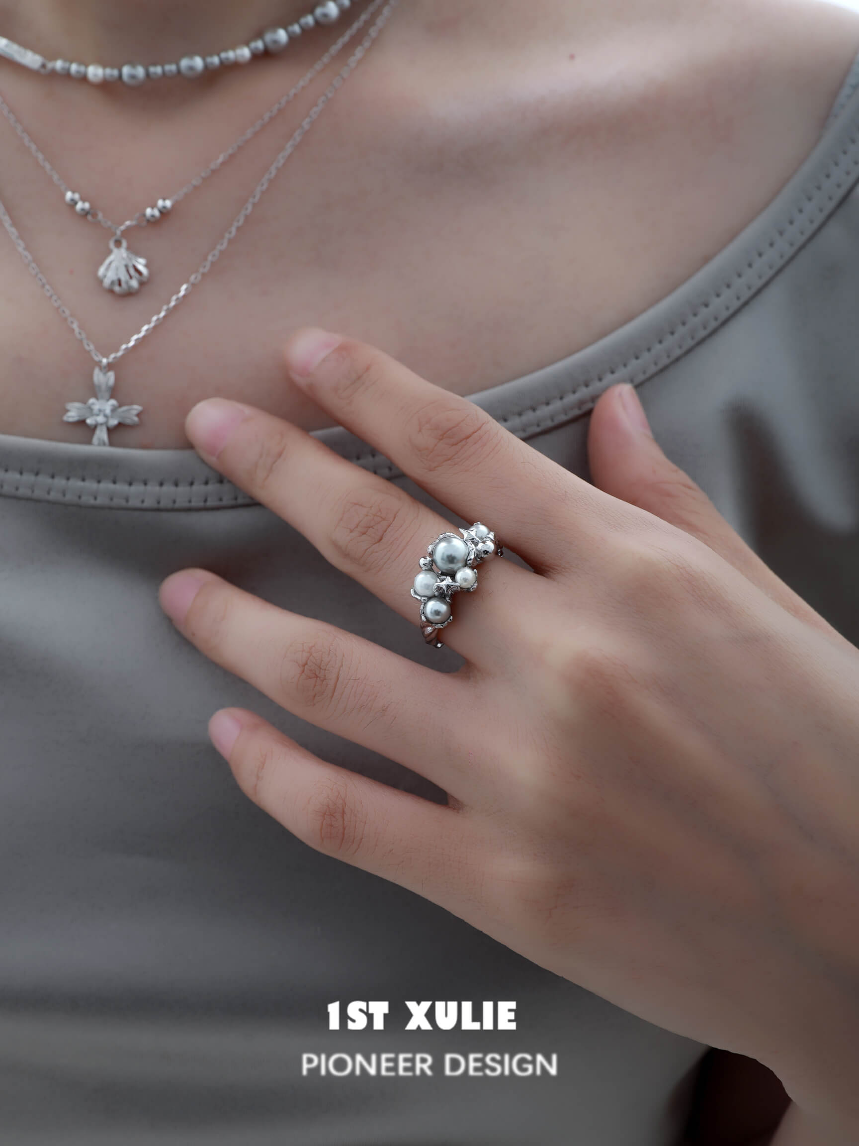 S925 Sterling Silver Gray Pearl Ring for Women - Elegant Angel Design, Perfect for Weddings, Parties & Everyday Wear