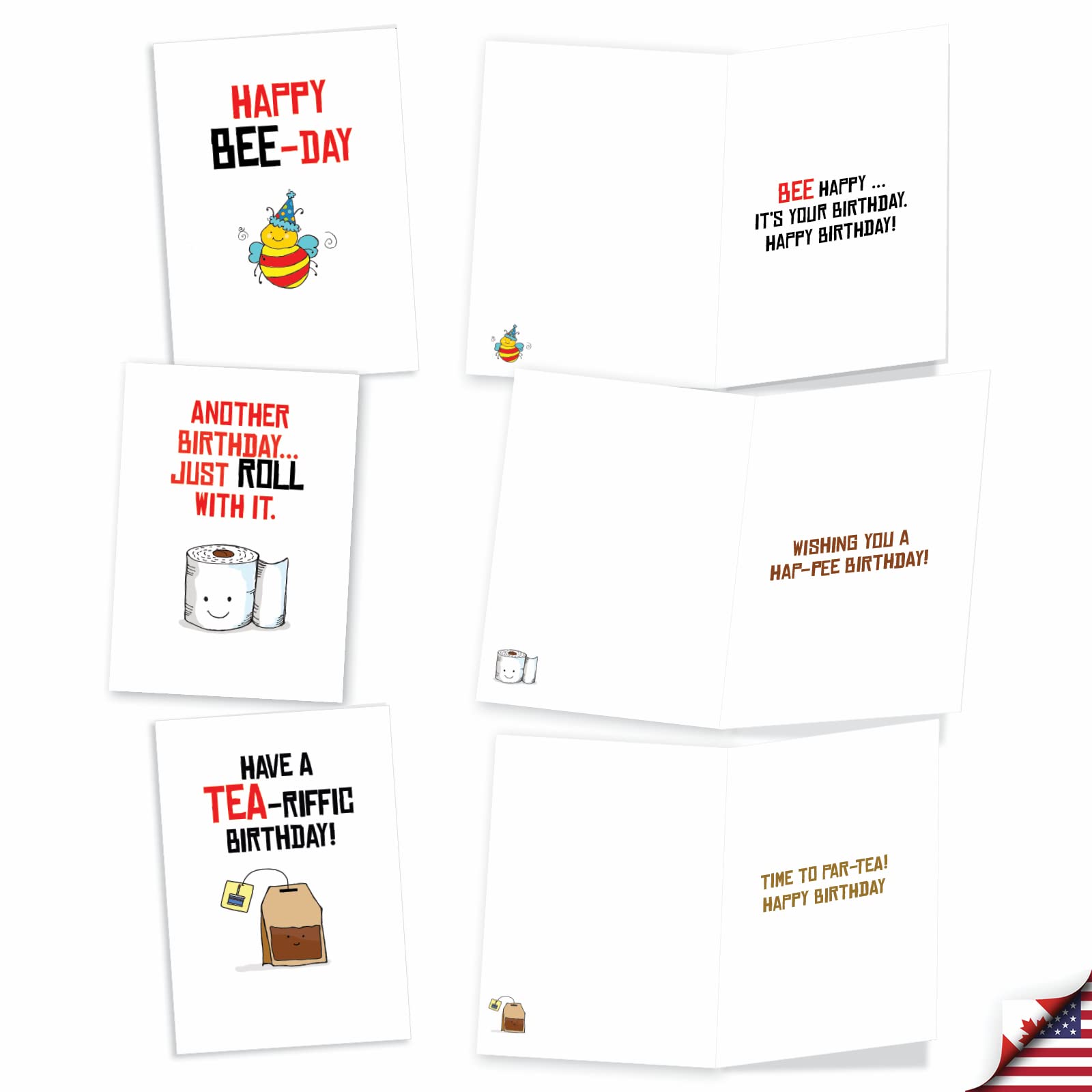 NobleWorks 10-Pack Funny Birthday Cards with Cartoons - Bulk Boxed Greeting Card Set with Humorous Puns (AC6119BDG-B1x10) - Perfect for Office Celebrations, Family Parties & Friend Gatherings