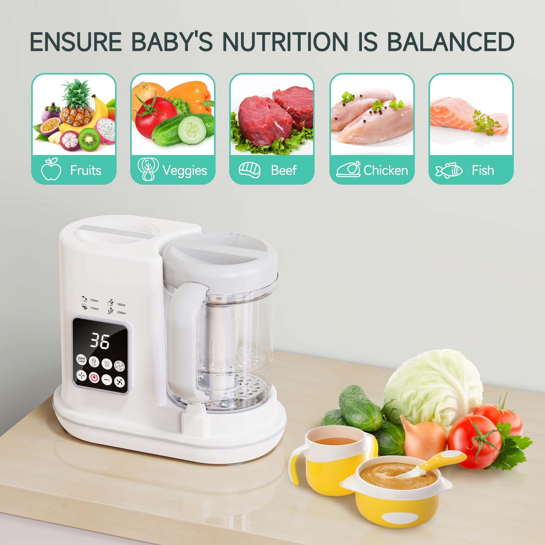 7-in-1 Baby Food Maker & Steamer with Self-Cleaning & Touch Screen - Automatic Baby Food Processor, Blender, Grinder for Homemade Purees | Perfect for Busy Parents, Healthy Baby Meals, First Foods & On-the-Go Feeding (Blue)