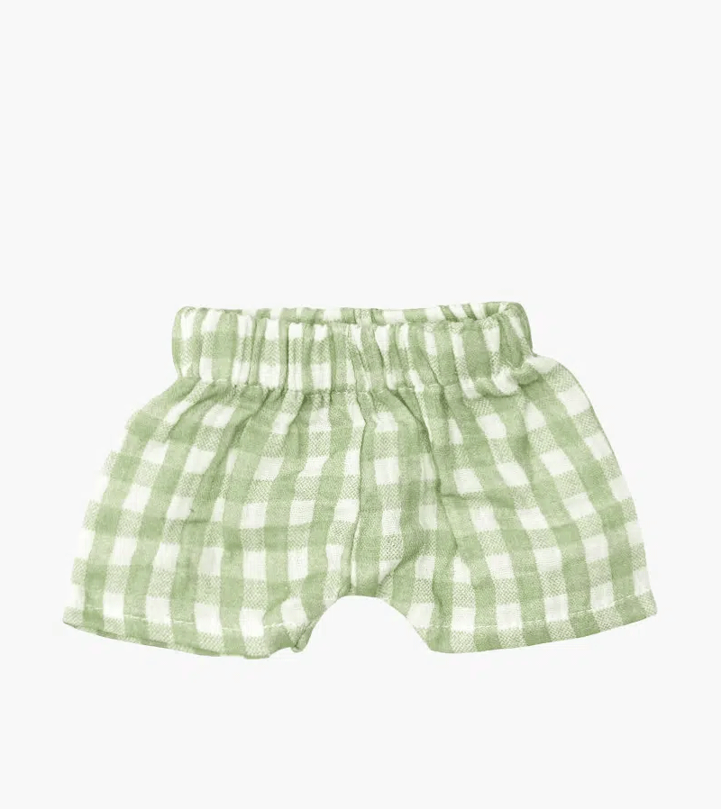Vito Shorts for Minikane Baby Dolls - Green Vichy Cotton Gauze with Pouch | Perfect for Doll Dressing, Collecting & Photography