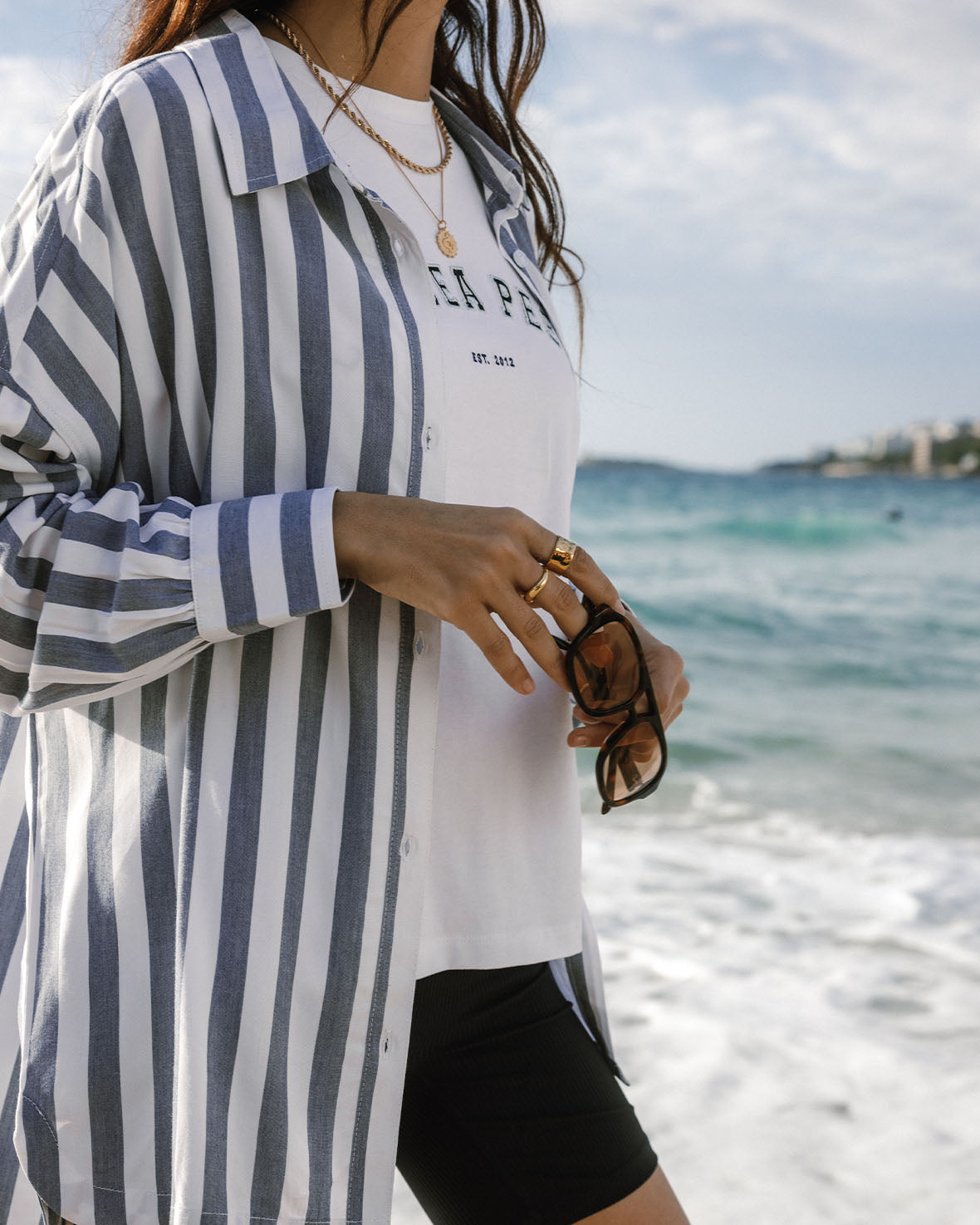 Stylish Blue Poplin Stripe Boyfriend Shirt for Women - Casual Loose Fit Long Sleeve Shirt for Everyday Wear, Office & Date Nights