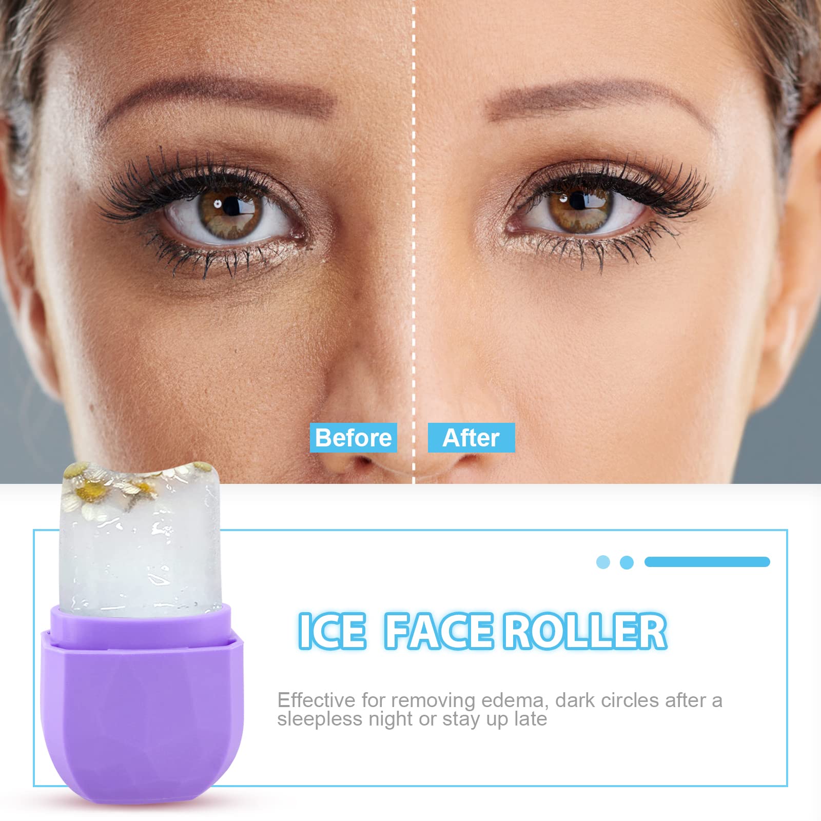MAITING Ice Face Roller for Puffiness & Wrinkles - V-Shaped Silicone Facial Massager with Cooling Cube - Reusable Beauty Tool for Skin Tightening & Relaxation - Perfect for Morning Routine & Post-Workout Recovery