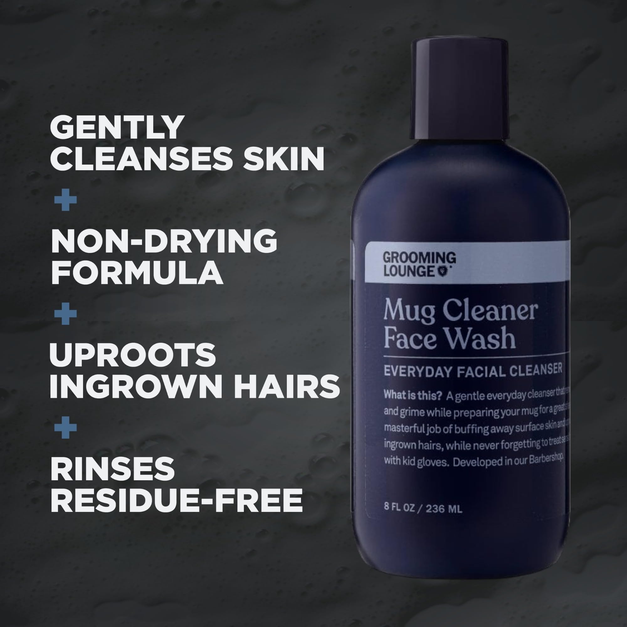 Grooming Lounge Mug Cleanser - Natural Face Wash for Men with Hydrating Deep Clean, 8 oz | Gentle Daily Facial Cleanser for Sensitive Skin | Perfect for Morning Routine & Post-Shave Care
