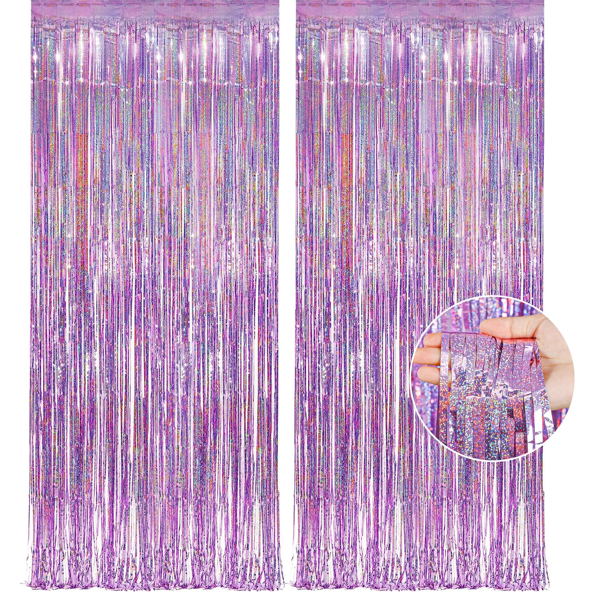 Pink Tinsel Curtain Party Backdrop - 2 Pack Glitter Streamers for Birthday Decorations, Princess Theme Party Supplies, Girls Sleepover Decor | Perfect for Birthday Parties, Baby Showers & Photo Backdrops