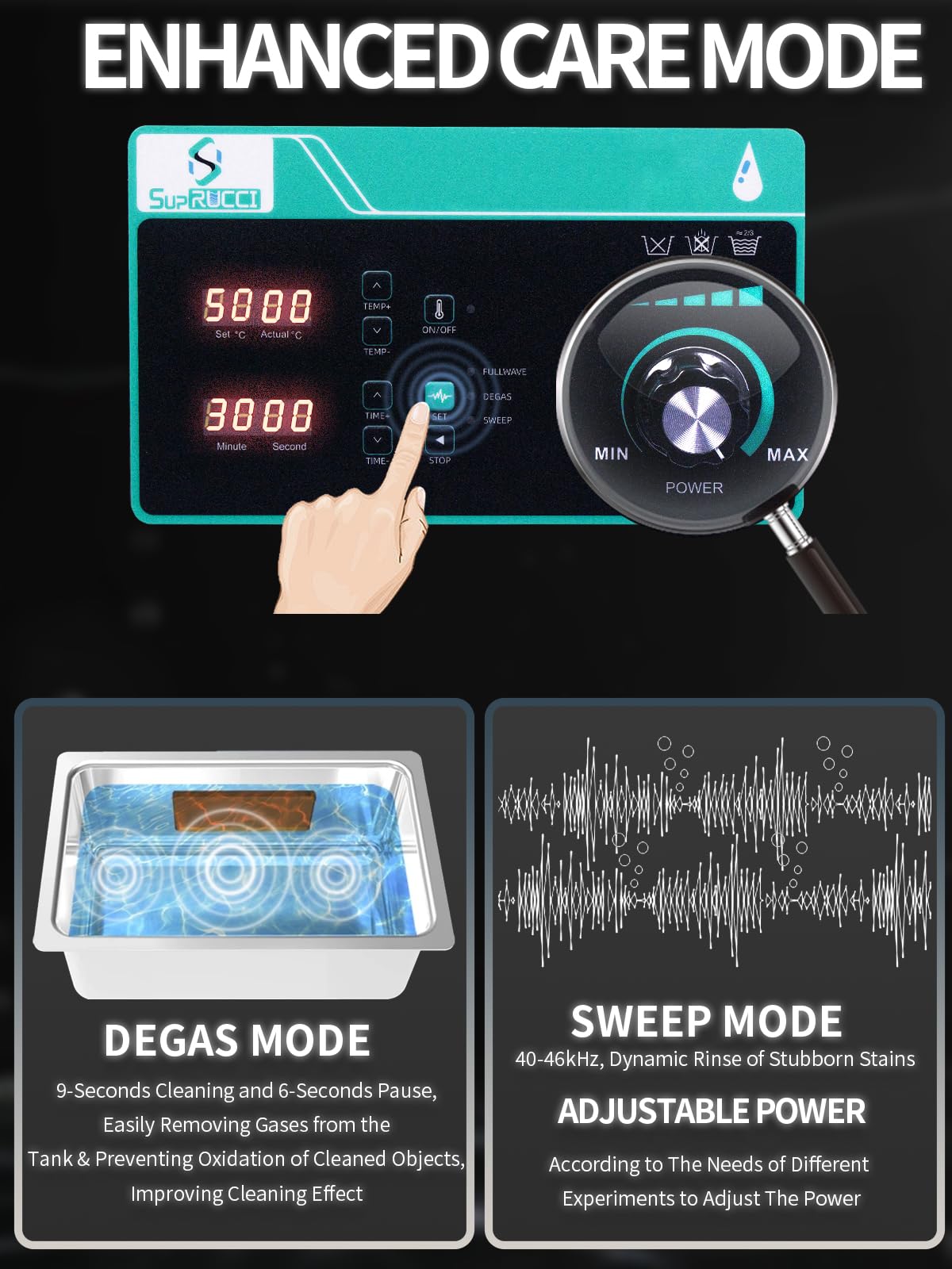 6L Ultrasonic Cleaner with Sweep Function & 180W Adjustable Power - Professional Cleaning for Carburetors, Engine Parts, Guns, Jewelry, Watches & More | Perfect for Automotive, Industrial & Home Use
