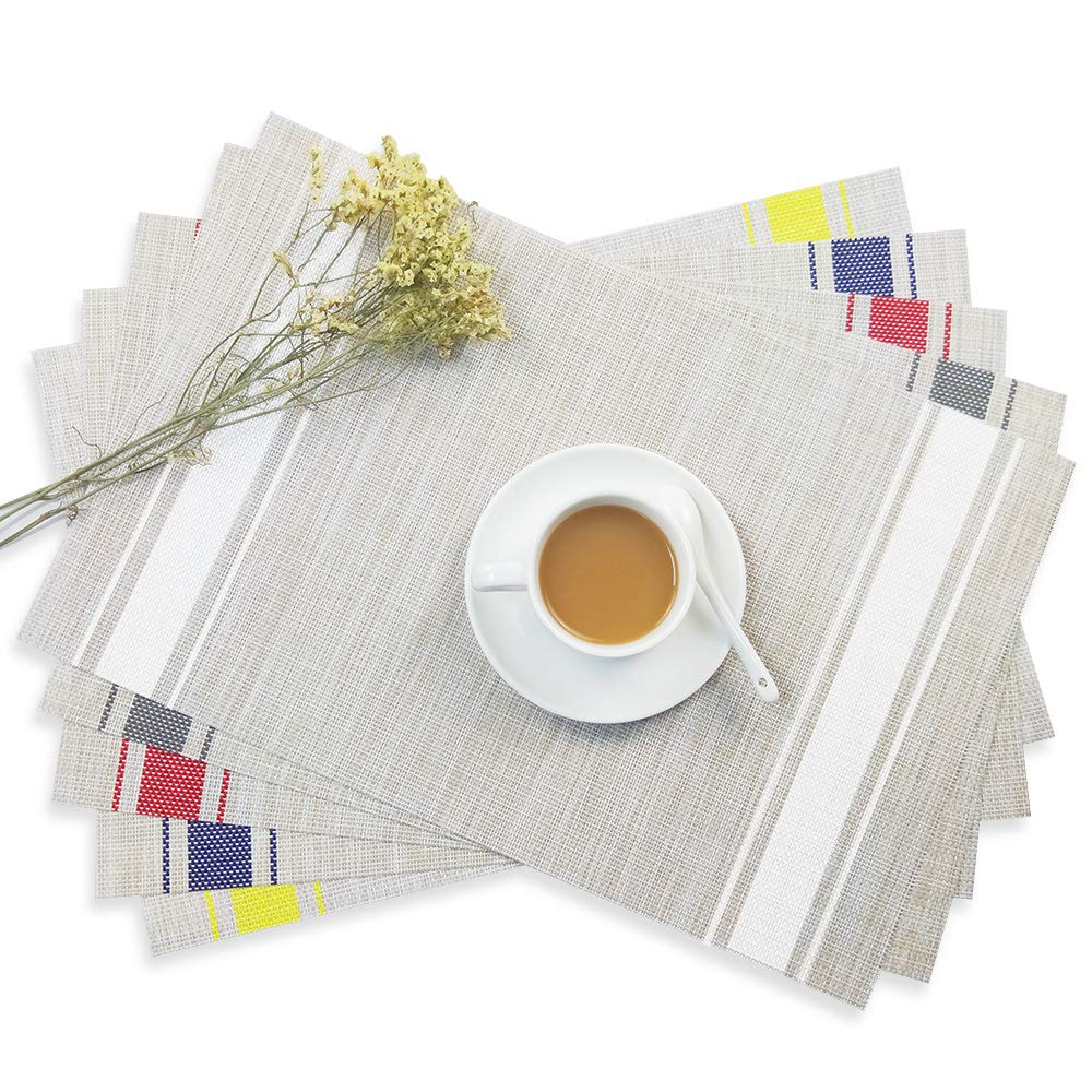 6-Pack Crossweave Woven Vinyl Table Mats - Heat Resistant & Non-Slip Kitchen Placemats for Dining Table - Washable & Easy to Clean (White) - Perfect for Everyday Meals, Dinner Parties & Holiday Gatherings