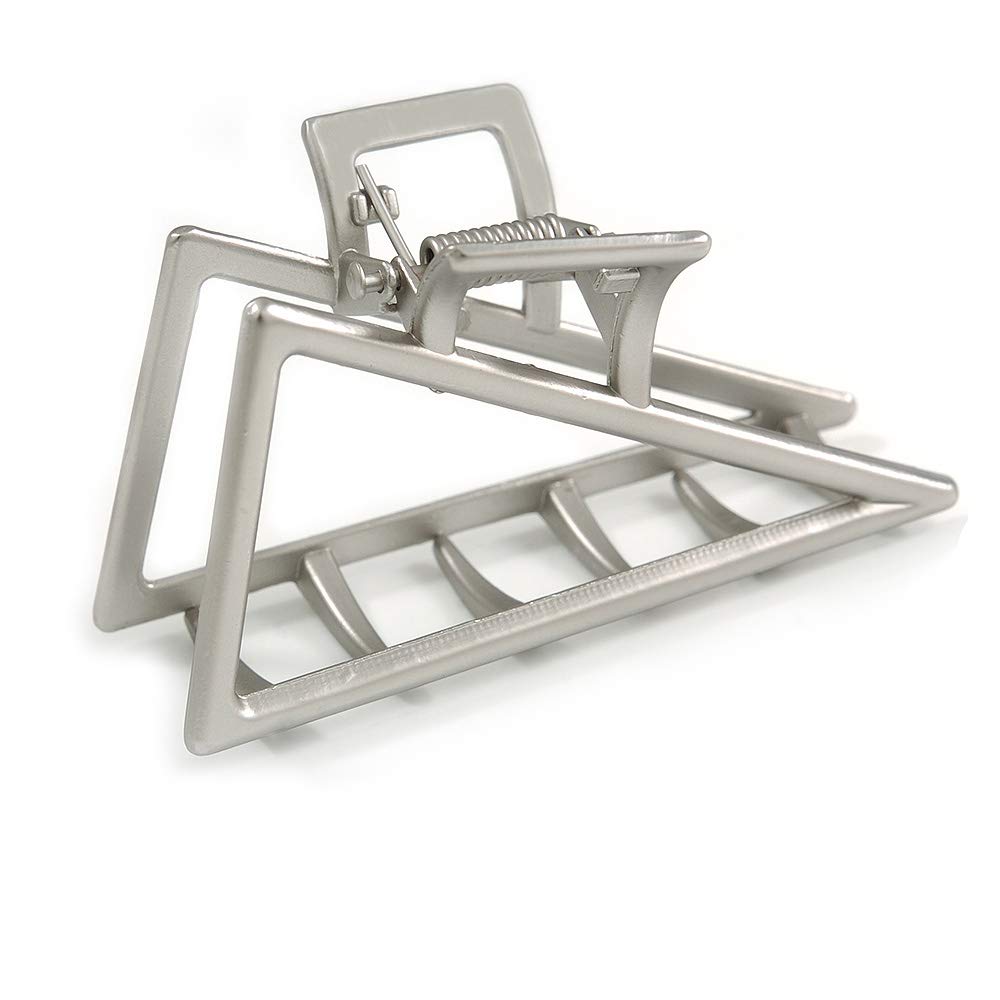 Avalaya Matte Silver Geometric Triangle Hair Claw Clip - 75mm Wide | Perfect for Updos, Ponytails & Half-Up Hairstyles