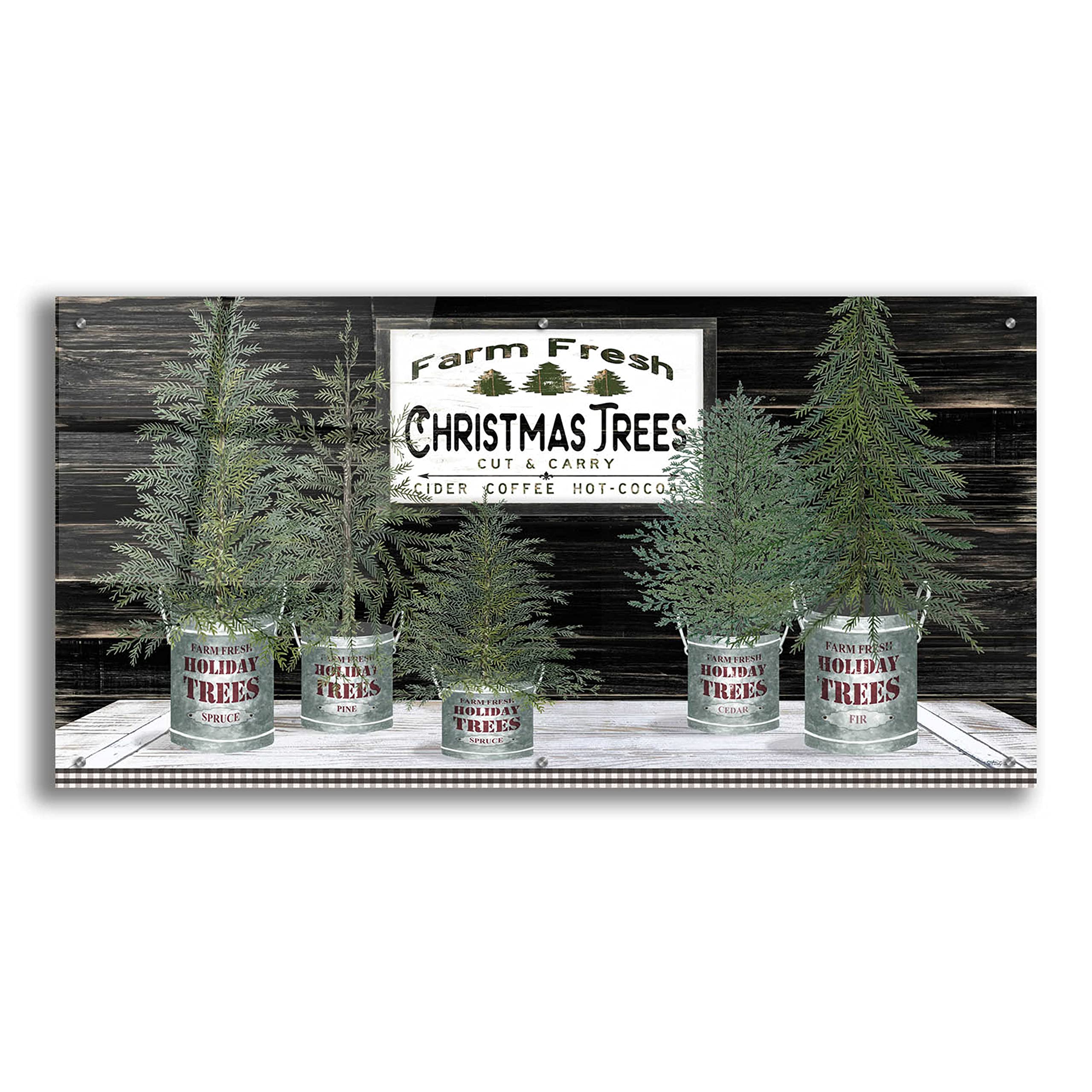 Epic Art 'Galvanized Pots Christmas Trees II' by Cindy Jacobs - 48x24 Inch Acrylic Glass Wall Decor - Modern Holiday Home & Office Decoration - Perfect for Living Room, Bedroom, or Christmas Gift