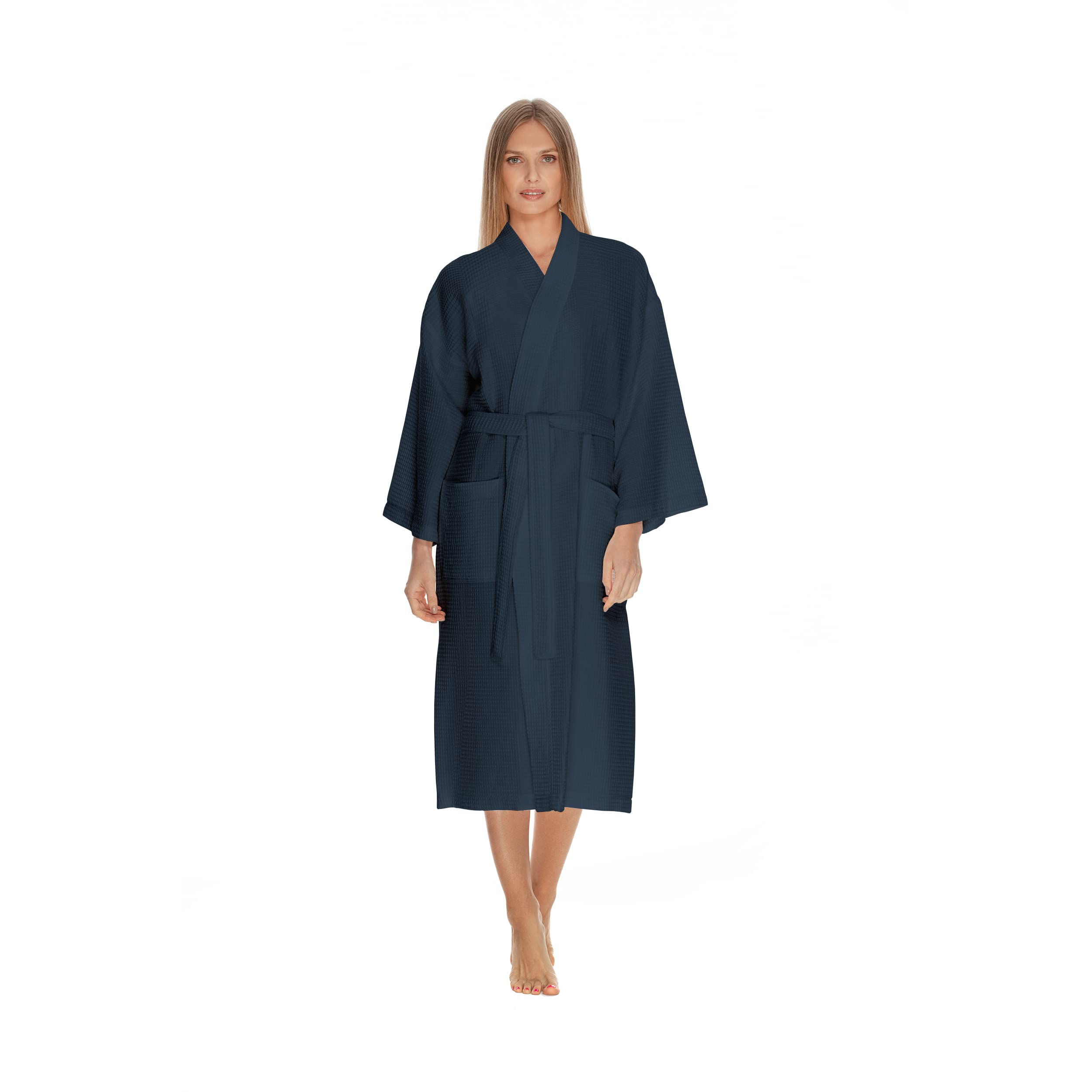 Boca Terry Women's Waffle Knit Robe - Soft Long Cotton Kimono Bathrobe for Spa, Hotel & Home Relaxation