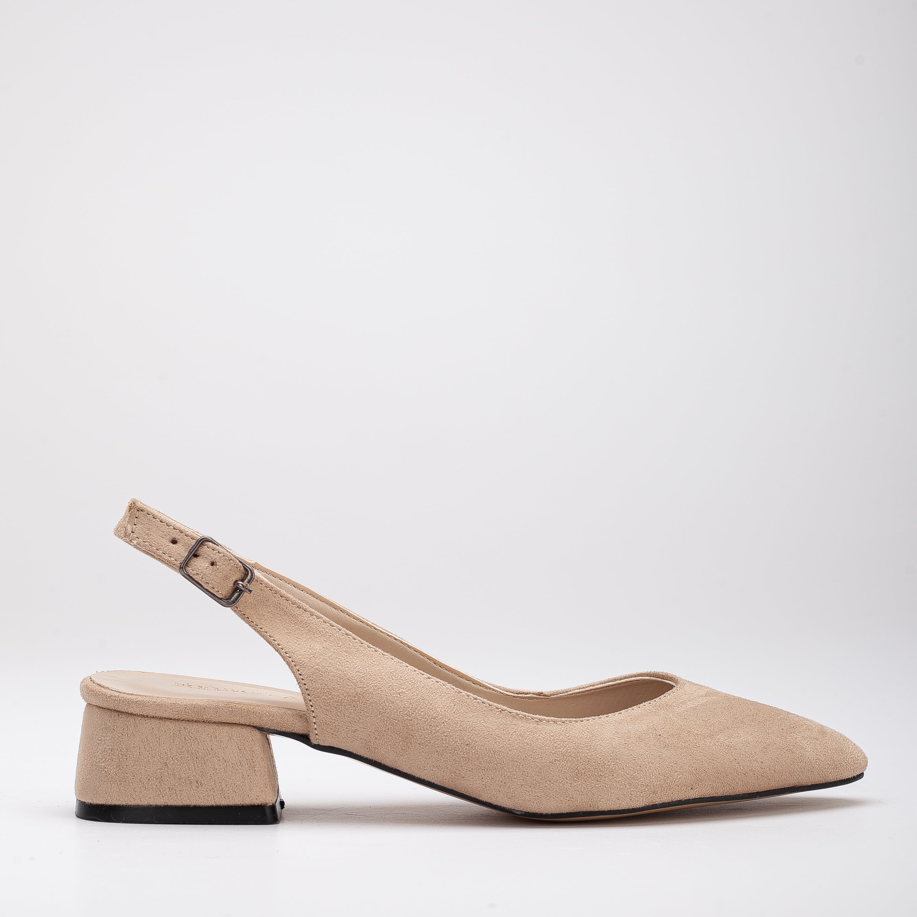 Emma Beige Suede Slingback Heels - Women's Comfortable Low Block Heel Sandals for Wedding, Party & Summer Outfits