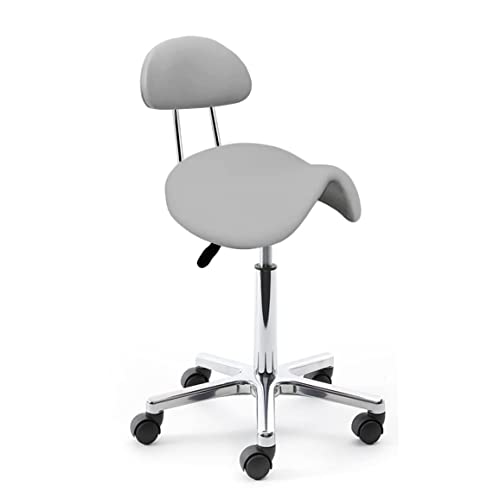 LA FEIER Adjustable Hydraulic Rolling Stool with Backrest - Ergonomic Saddle Chair for Dentists, Medical Clinics, Tattoo Studios & Home Office - Grey Wheels Stool for Lab, Massage Salon, Kitchen & Drafting Work