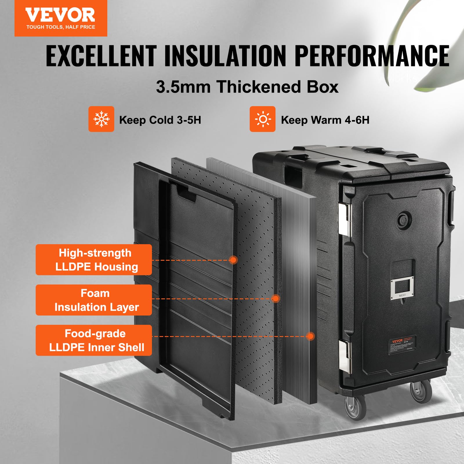 VEVOR Insulated Food Pan Carrier 126 Qt Hot Box - Double Buckle Front Loading Food Warmer with Wheels & Handles for Catering, Restaurants, Canteens | Keep Meals Hot During Transport & Events