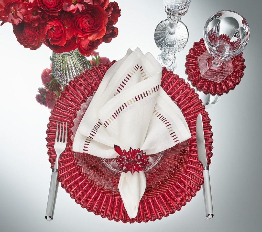 Etoile Red Placemat Set of 2 - Premium Cotton Table Mats with Gift Box - Perfect for Dining, Kitchen Decor & Holiday Gifting
