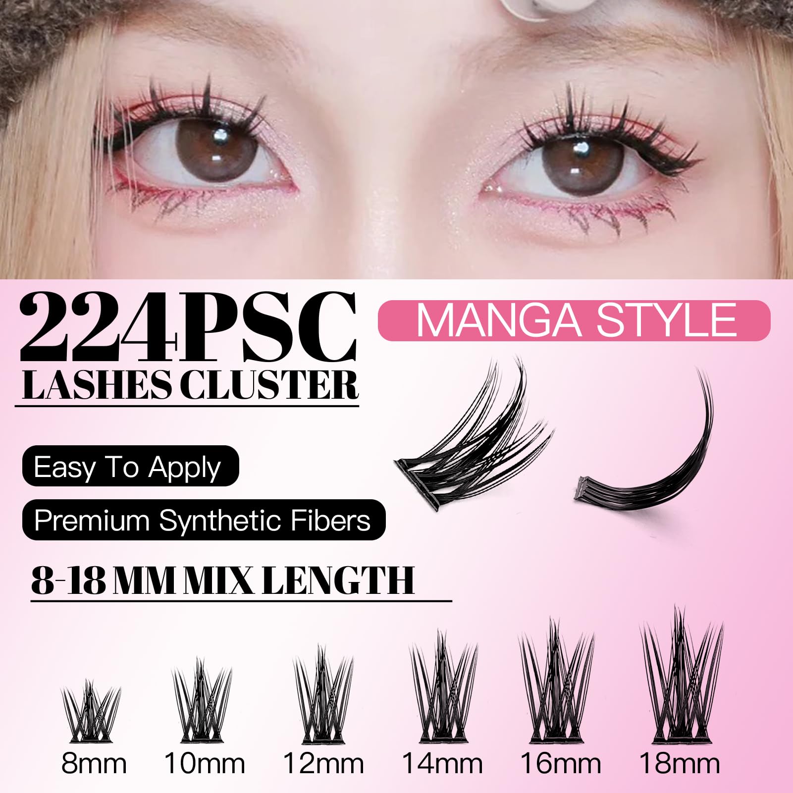 224PCS Manga Anime False Eyelashes - Wispy Individual Lash Clusters for Cosplay, Doll Fairy & Spiky Lashes (8-18mm, C Curl) | Perfect for Anime Conventions, Photoshoots & Dramatic Eye Makeup Looks