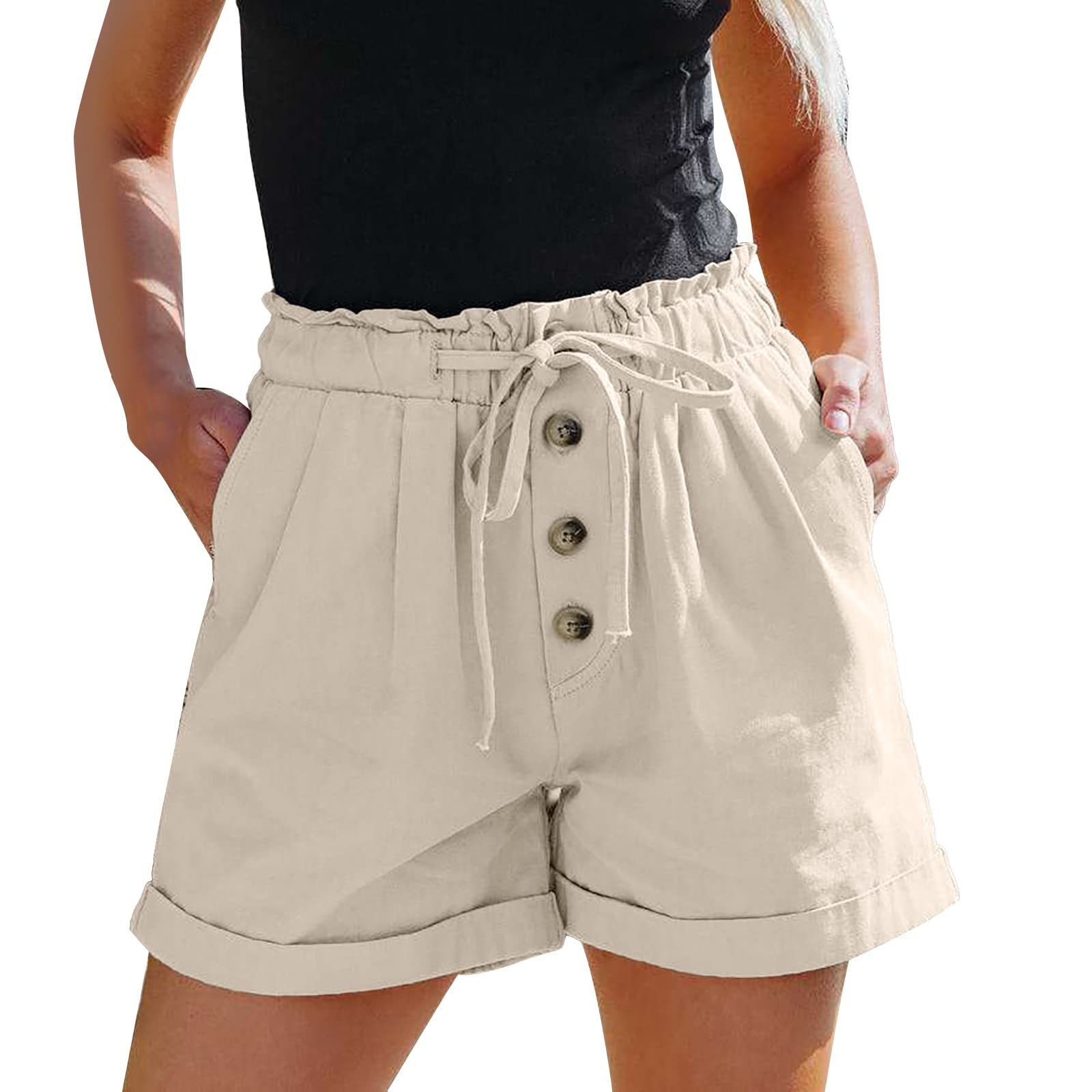 Women's Stretchy Lightweight Linen Shorts - Breathable Camping & Jogging Shorts with Pockets | Perfect for Outdoor Activities, Travel & Summer Comfort