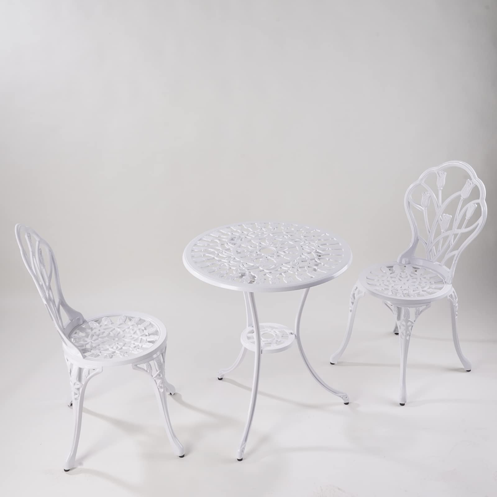 KAILI 3-Piece Outdoor Patio Bistro Set - Cast Aluminum Rust-Proof Garden Furniture with White Tulip Design - Perfect for Backyard, Balcony & Poolside Dining