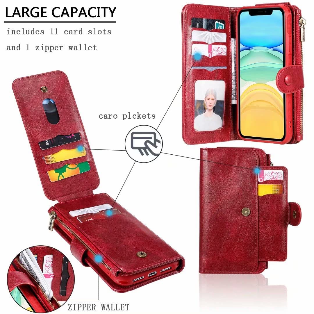 Premium 2-in-1 Magnetic Detachable Wallet Case for Apple iPhone 11 - Luxury Flip Leather Cover with Zipper Card Holder & Strong Magnets (Wine Red) | Perfect for Business, Travel & Everyday Use