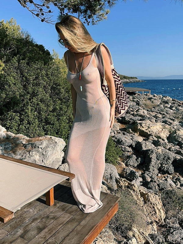 ZASUWA Women's Sexy Mesh Backless Cover Up - Sheer Bikini Beach Dress for Pool Party, Vacation & Summer Outfits