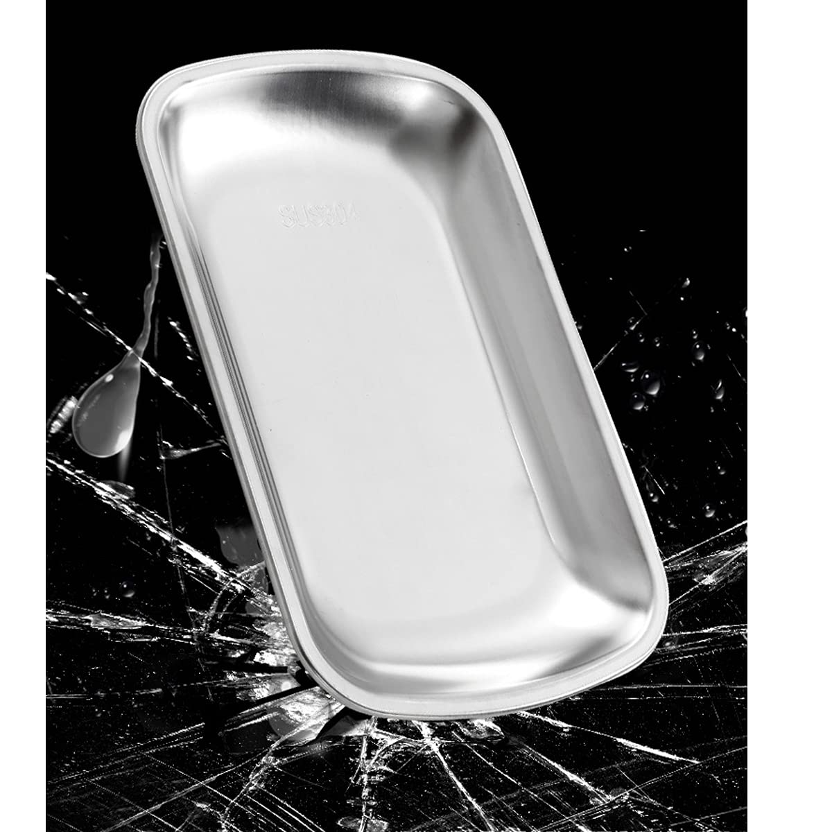 3-Piece Stainless Steel Dinner Plate Set - 304 Food-Grade Rectangular Metal Plates for Adults & Kids (7.1