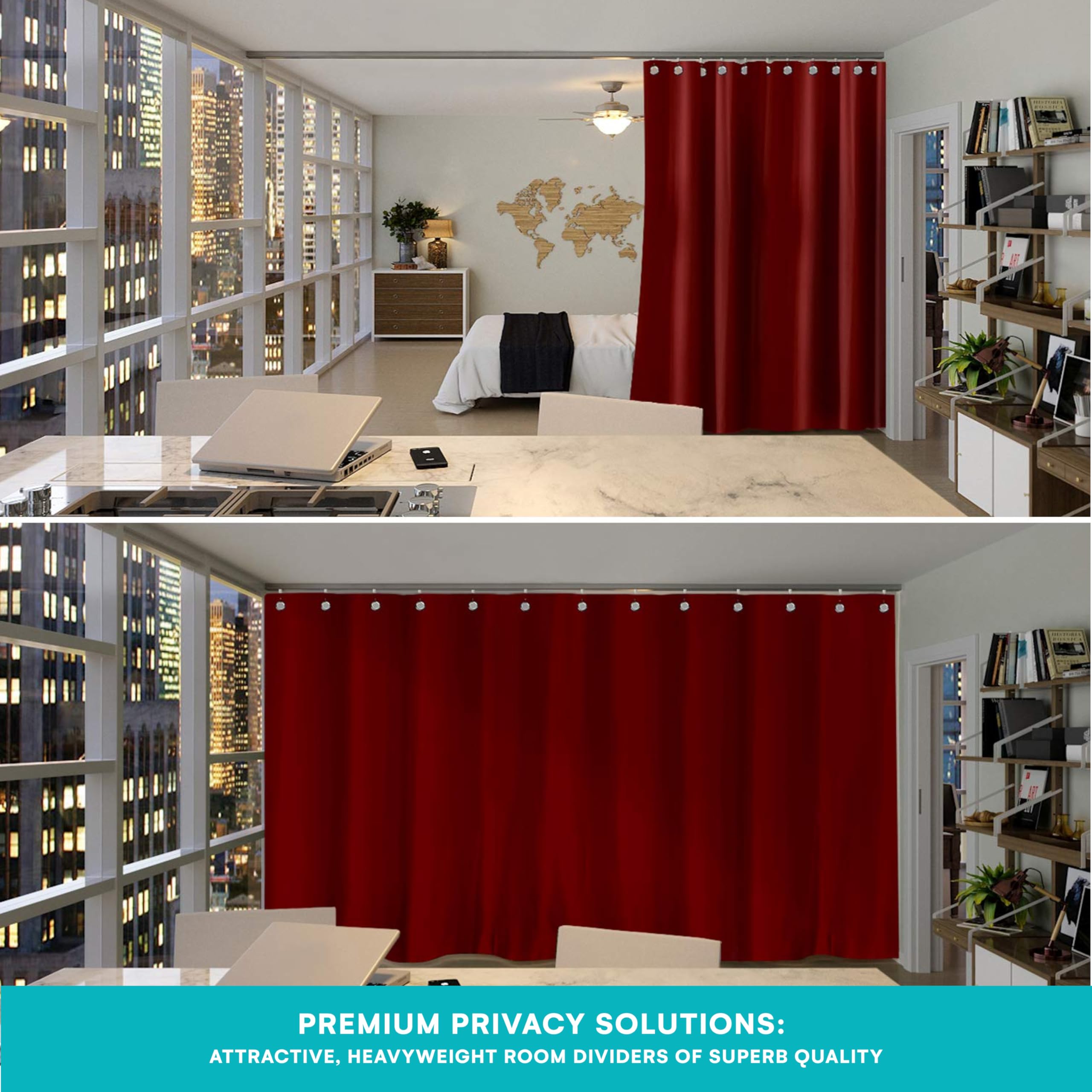 Premium Room Divider Curtain 8ft x 15ft - Blackout & Privacy Partition for Large Spaces | Heavy Duty Fabric Room Dividers | Perfect for Studios, Offices, and Event Spaces | Skylight Design for Natural Light