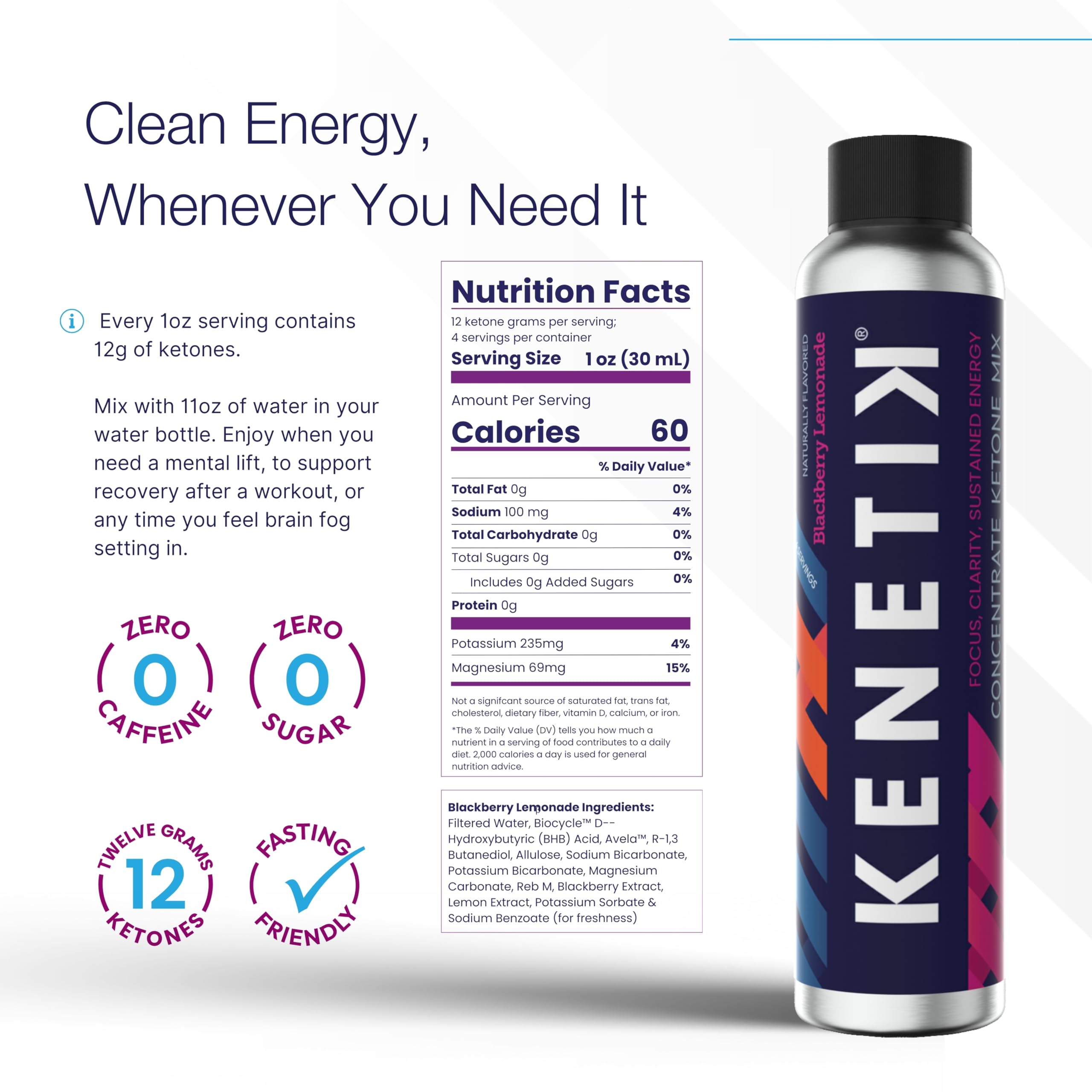 KENETIK Ketone Drink Mix Powder - Exogenous Ketones Supplement for Keto Diet, Caffeine-Free & Sugar-Free Vegan Energy Boost - Supports Mental Focus & Clean Energy (D-BHB Formula) - Great Coffee Alternative for Workouts, Office & Travel - Variety Pack (6 Pack)