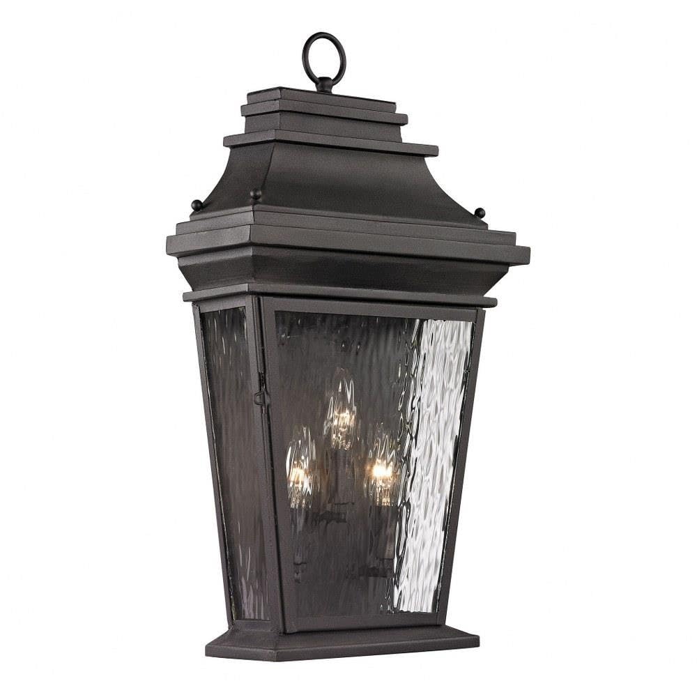 Bailey Street Home Rectangular Three-Light Outdoor Wall Lantern - Traditional Porch Light in Charcoal Finish with Clear Rippled Glass (31-BEL-1664889) - Perfect for Patio, Garden, and Entryway Lighting