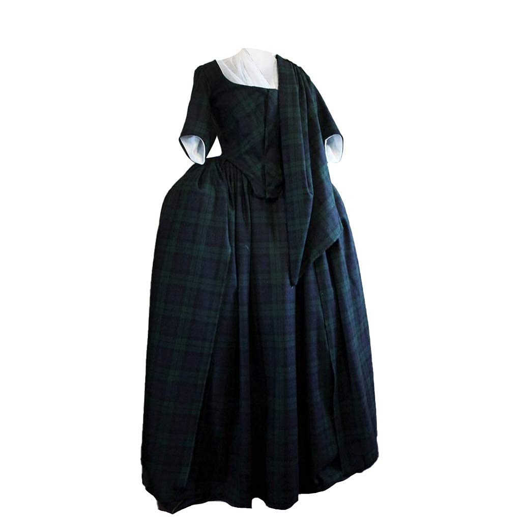 Outlander Claire Fraser Costume - Authentic Scottish Highland Plaid Tartan Dress with Shawl for Women | Perfect for Cosplay, Halloween, and Themed Parties