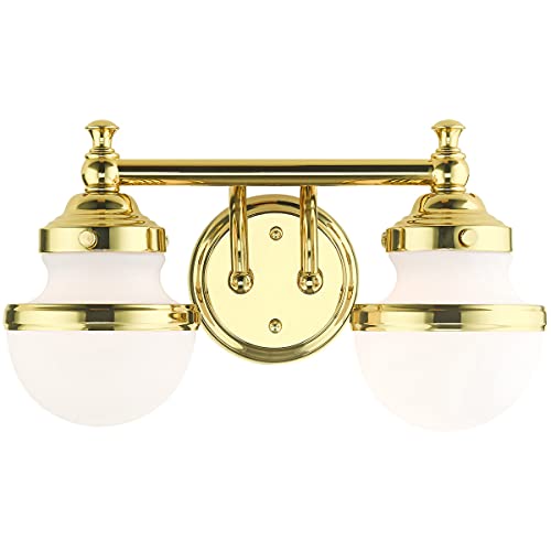Livex Lighting 2-Light Polished Brass Bathroom Vanity Sconce - Modern Wall Light Fixture for Bathroom, Powder Room & Dressing Area