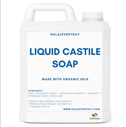 **HalalEveryday Unscented Liquid Castile Soap 16 oz - Organic Oils, Concentrated, 100% Pure & Natural - Vegan, Non-GMO - Gentle for Body, Skin, Dishes & Hands - Perfect for Home, Travel & Eco-Friendly Living**