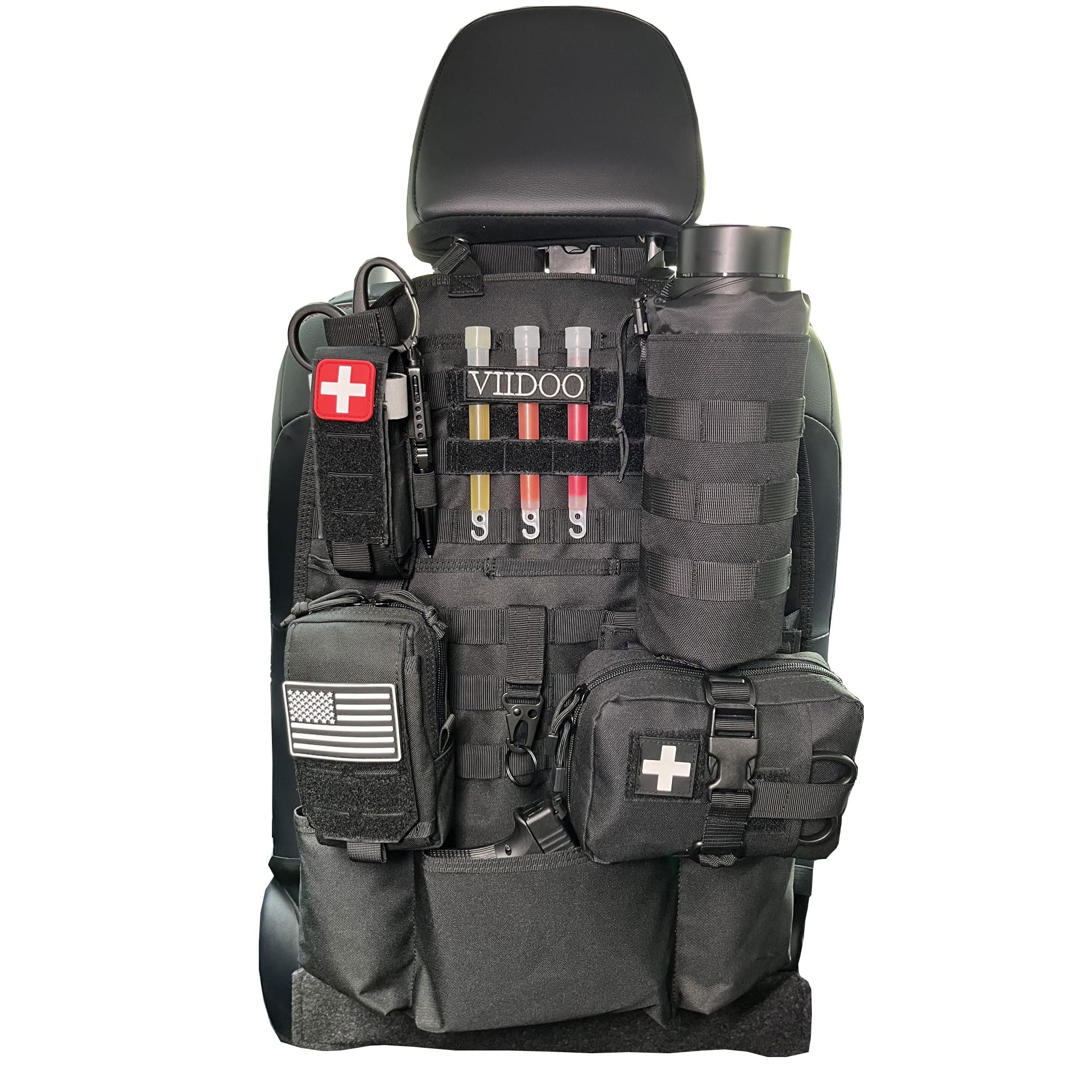 Tactical Molle Seat Back Organizer - Durable Car Seat Cover with Multiple Pouches & Molle Panel for Vehicle Storage & Protection (Black) - Perfect for SUVs, Trucks & Off-Road Adventures