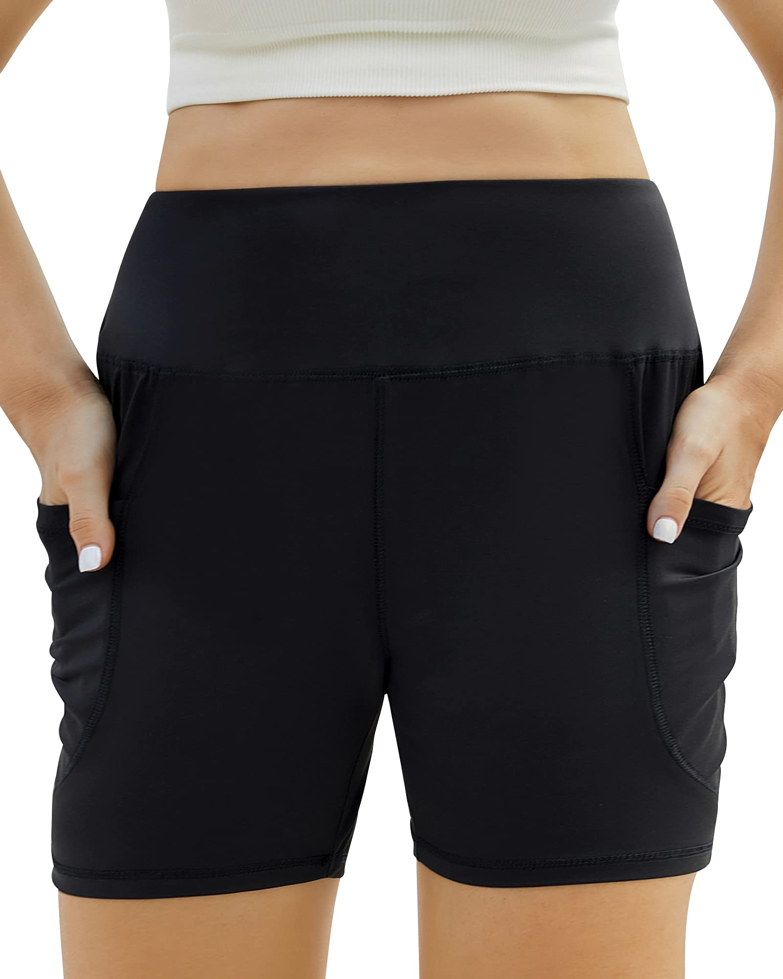 **Honwenle Women's Plus Size Yoga Shorts – High Waist Biker Workout Athletic Running Shorts with Tummy Control & Pockets – Perfect for Yoga, Gym, Running & Casual Wear**