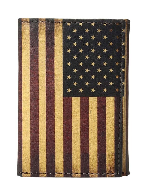 Nocona Men's Vintage USA Flag Trifold Wallet - Genuine Leather Bifold Wallet for Men with RFID Protection - Perfect for Travel, Everyday Carry & Gift Giving