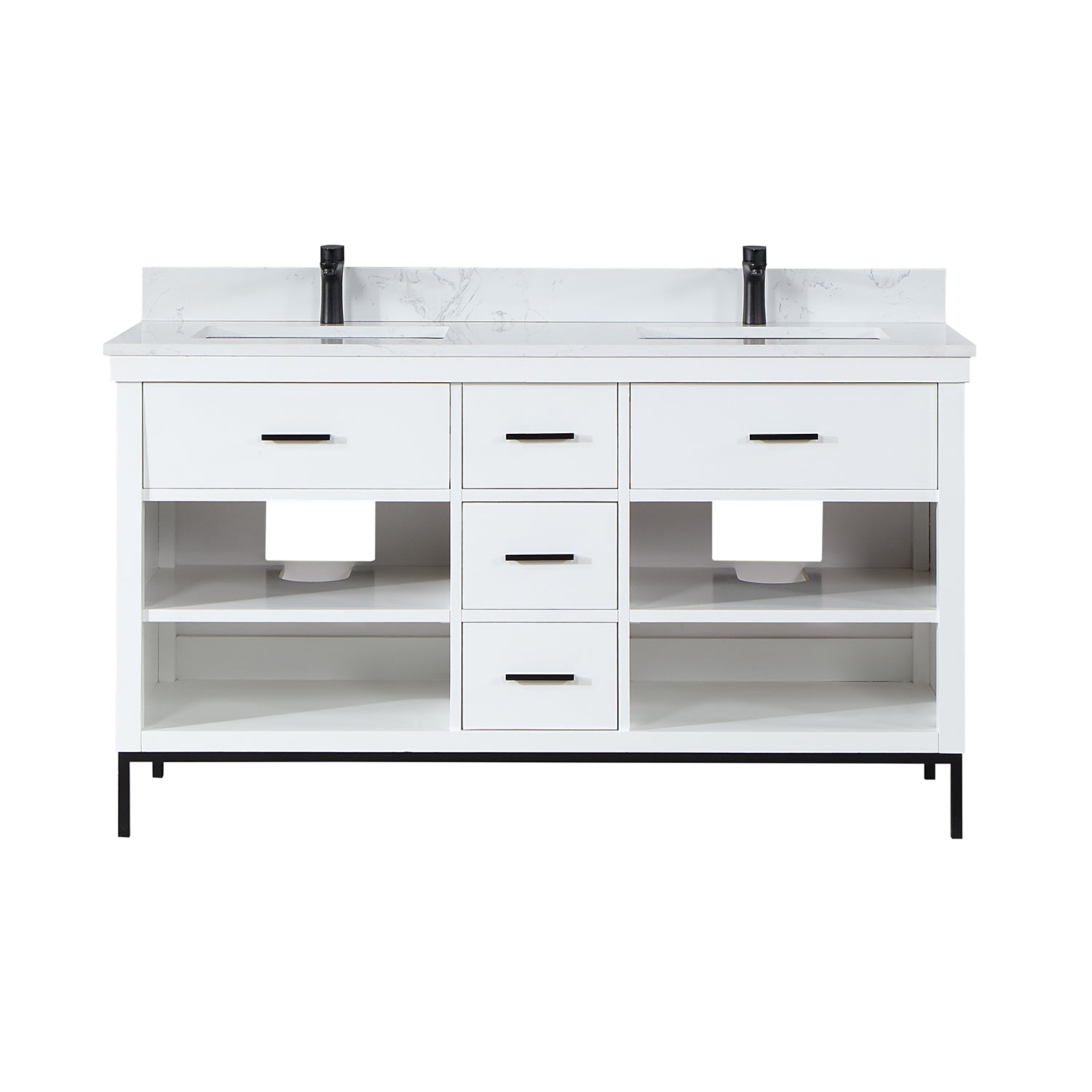 Kesia 60 Inch Double Sink Bathroom Vanity Set with Aosta White Composite Stone Countertop - Modern Bathroom Storage for Master Bath & Guest Bathroom