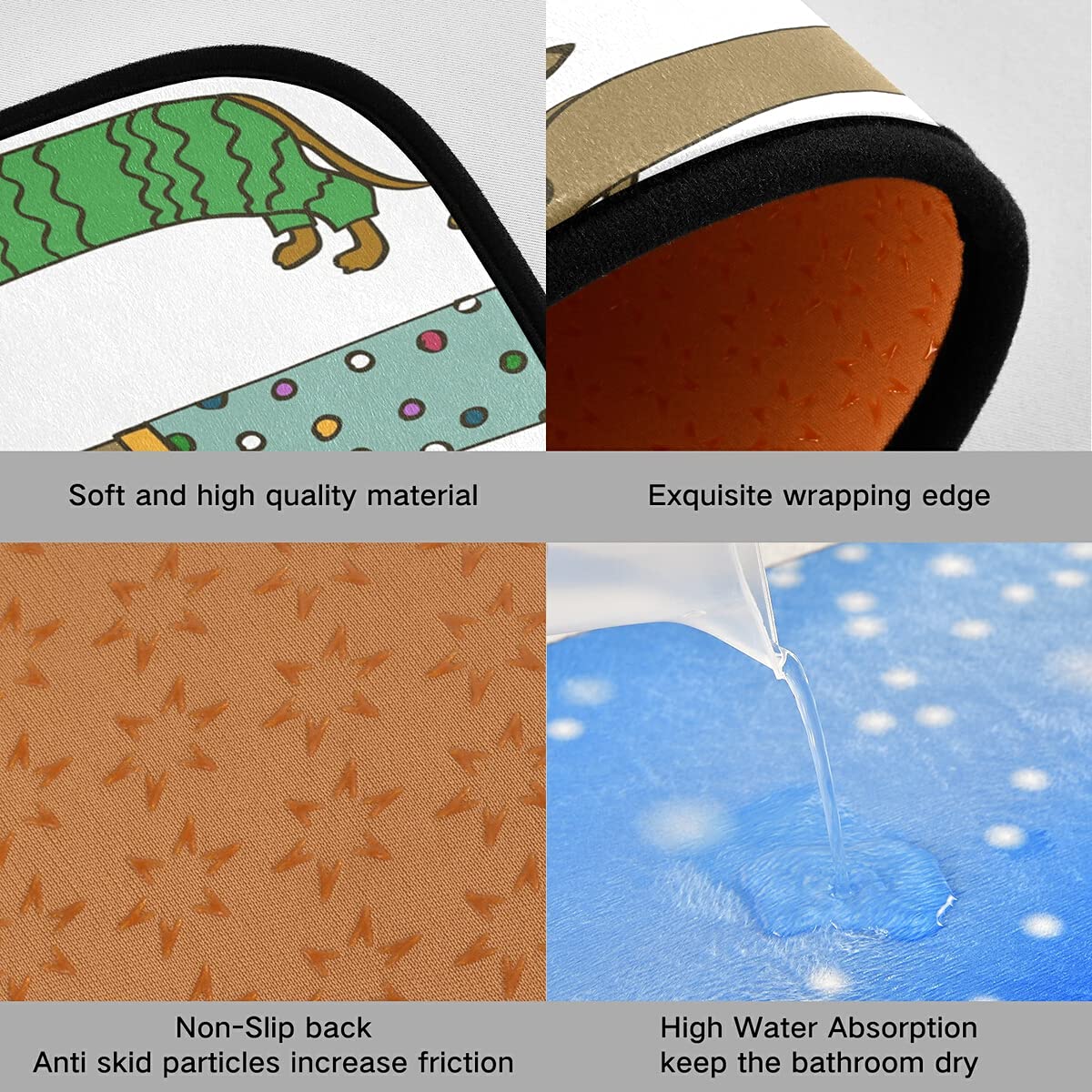 Non-Slip Cartoon Dachshund Dog Kitchen Rugs Set of 2 - Washable Runner Mats for Kitchen, Living Room Floor Decor - Perfect for Pet Lovers' Homes & Cozy Spaces