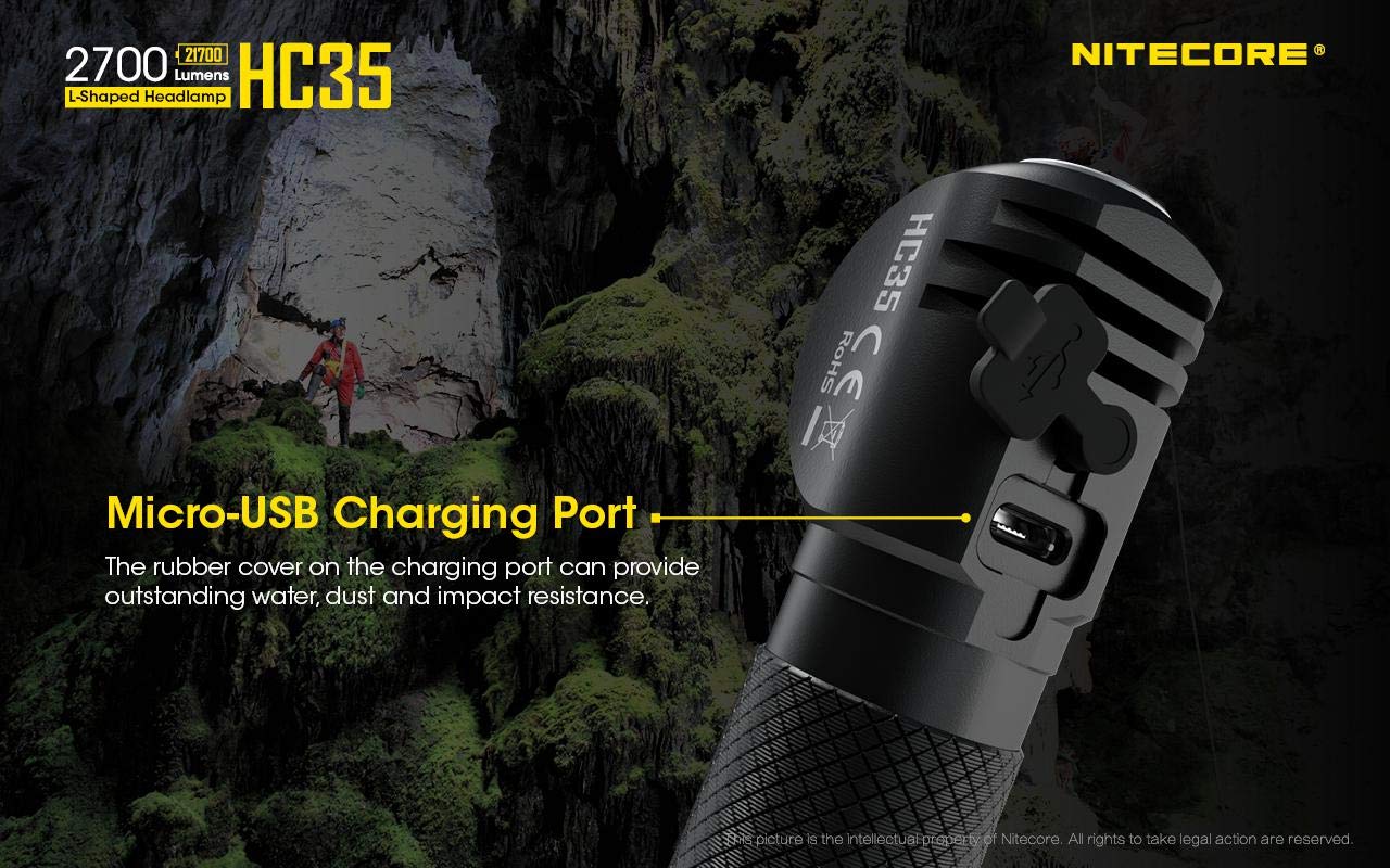 Nitecore HC35 2700 Lumen Rechargeable LED Headlamp with Extra NL2140 Battery, USB Car & Wall Adapter - Perfect for Camping, Hiking, and Outdoor Adventures