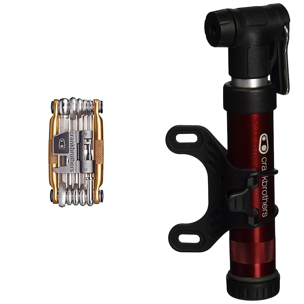 **Crankbrothers M17 Multi-Tool for MTB & Road Bikes - 17-in-1 Gold Bike Repair Tool Kit with Ergonomic Design & Lightweight Gem Hand Pump (Red, Short) - Perfect for Trail Rides, Commuting, and Emergency Repairs**