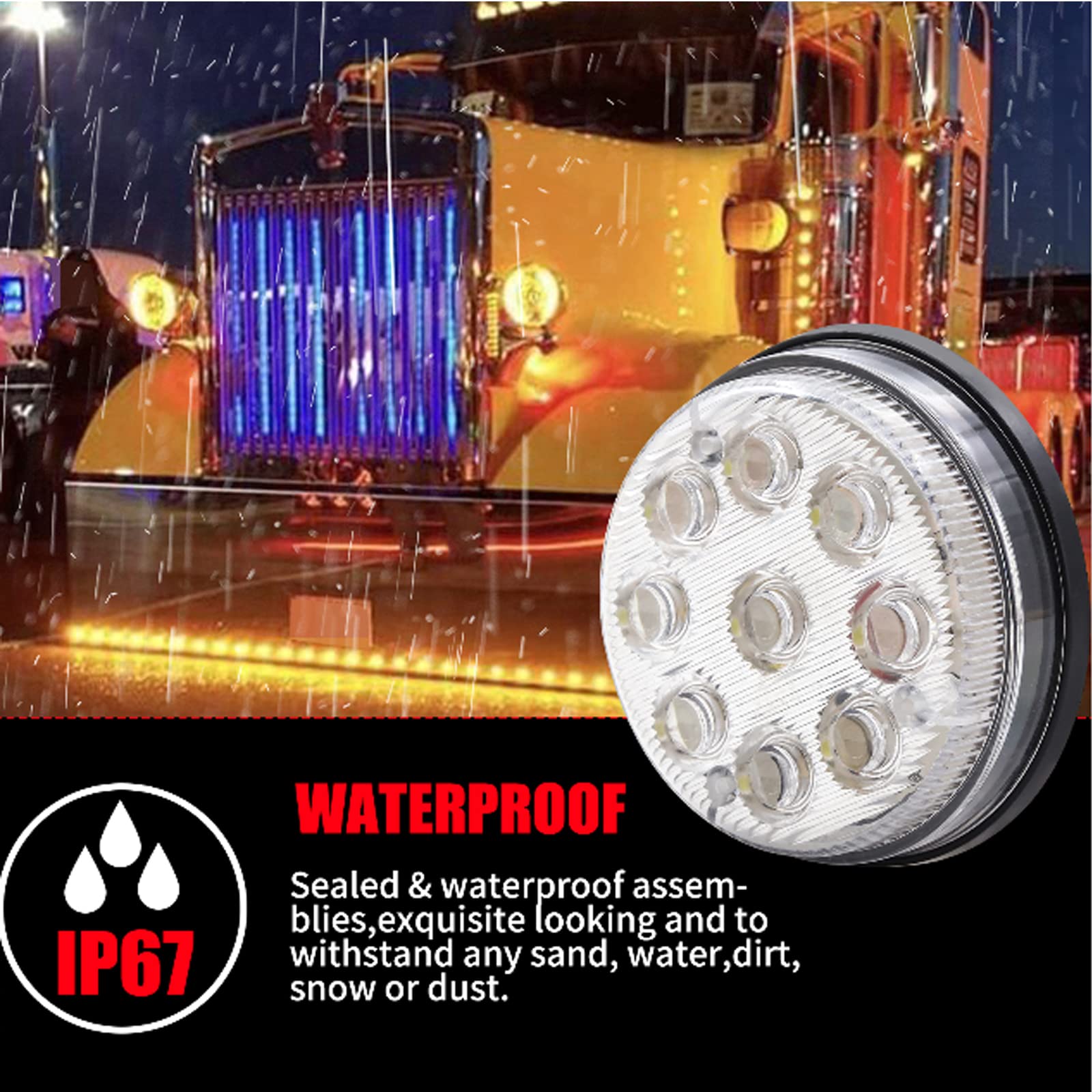 Biqing 3 Inch Round LED Marker Lights - 2PCS White 24V High/Low Beam Side Lights, 9-LED Front Rear Clearance Indicators for Car Truck Van Trailer Lorry Bus - Ideal for Night Driving & Vehicle Safety