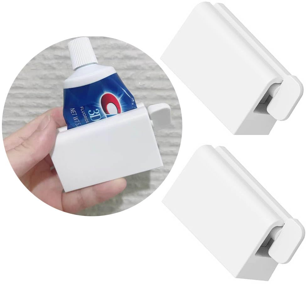 2-Pack ABS Plastic Toothpaste Tube Roller & Squeezer - Eco-Friendly Manual Toothpaste Dispenser with Stand Holder for Bathroom Organization (White) - Perfect for Travel, Camping & Home Use