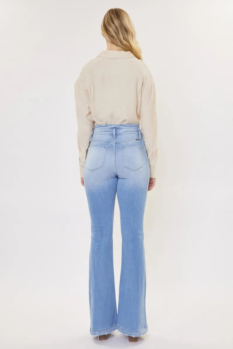 Kancan Women's Curvy High Rise Flare Jeans - Stretchy Denim Pants for Hourglass Figure | Perfect for Casual Wear, Date Nights & Vintage Outfits