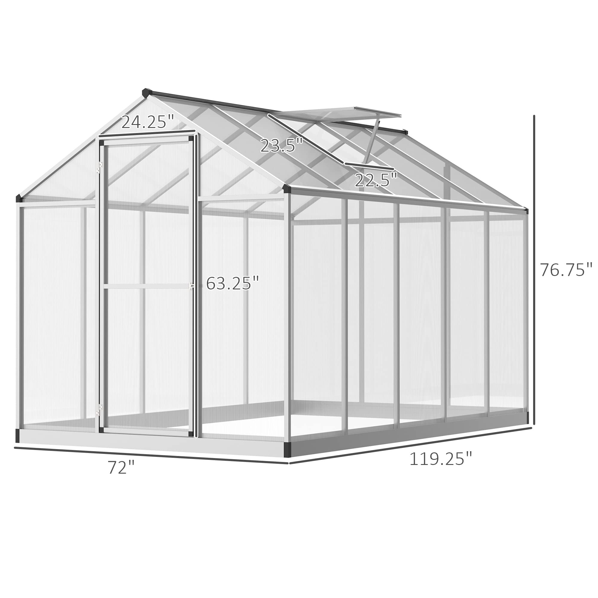 Outsunny 10' x 6' Polycarbonate Walk-in Greenhouse for Outdoor Gardening - Durable Aluminum Frame with Rain Gutter & Roof Vent - Perfect for Backyard, Patio & Home Garden Plant Growing