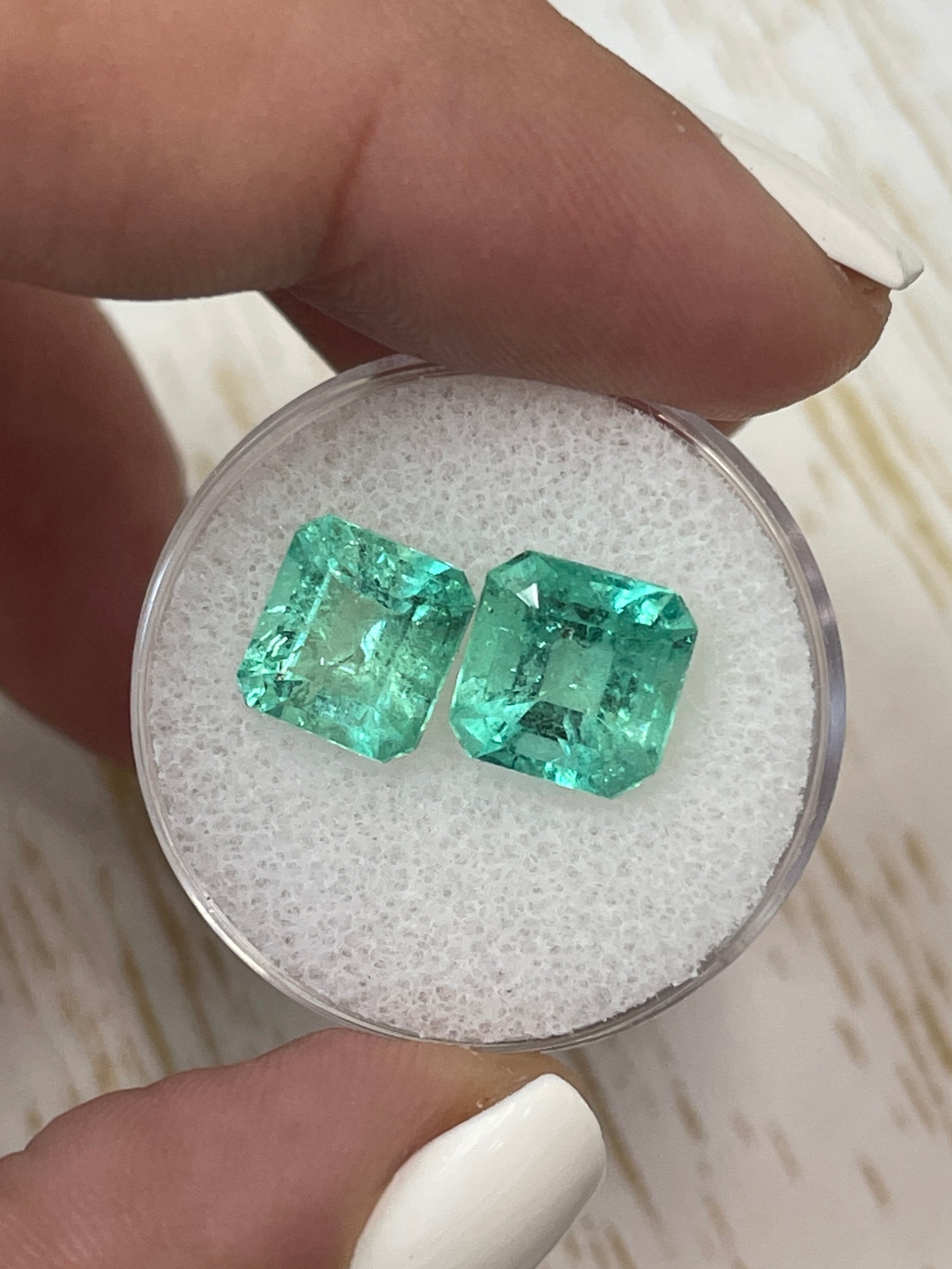 8.5x8mm Matching Loose Colombian Emeralds - Asscher Cut Natural Green Gemstones (5.49ctw) for Jewelry Making, Engagement Rings & Luxury Gifts