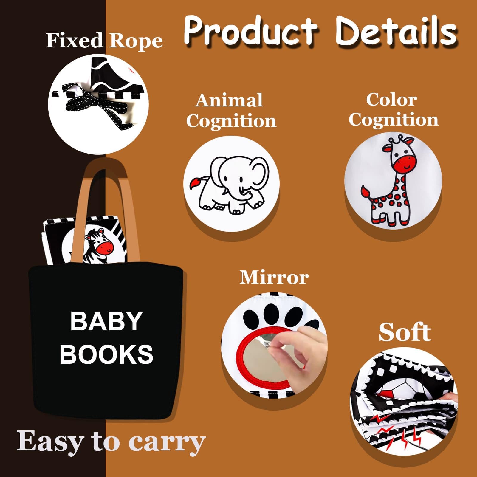 High Contrast Baby Toys Book & Mirror - Newborn Sensory Toys 0-12 Months for Tummy Time & Montessori Play