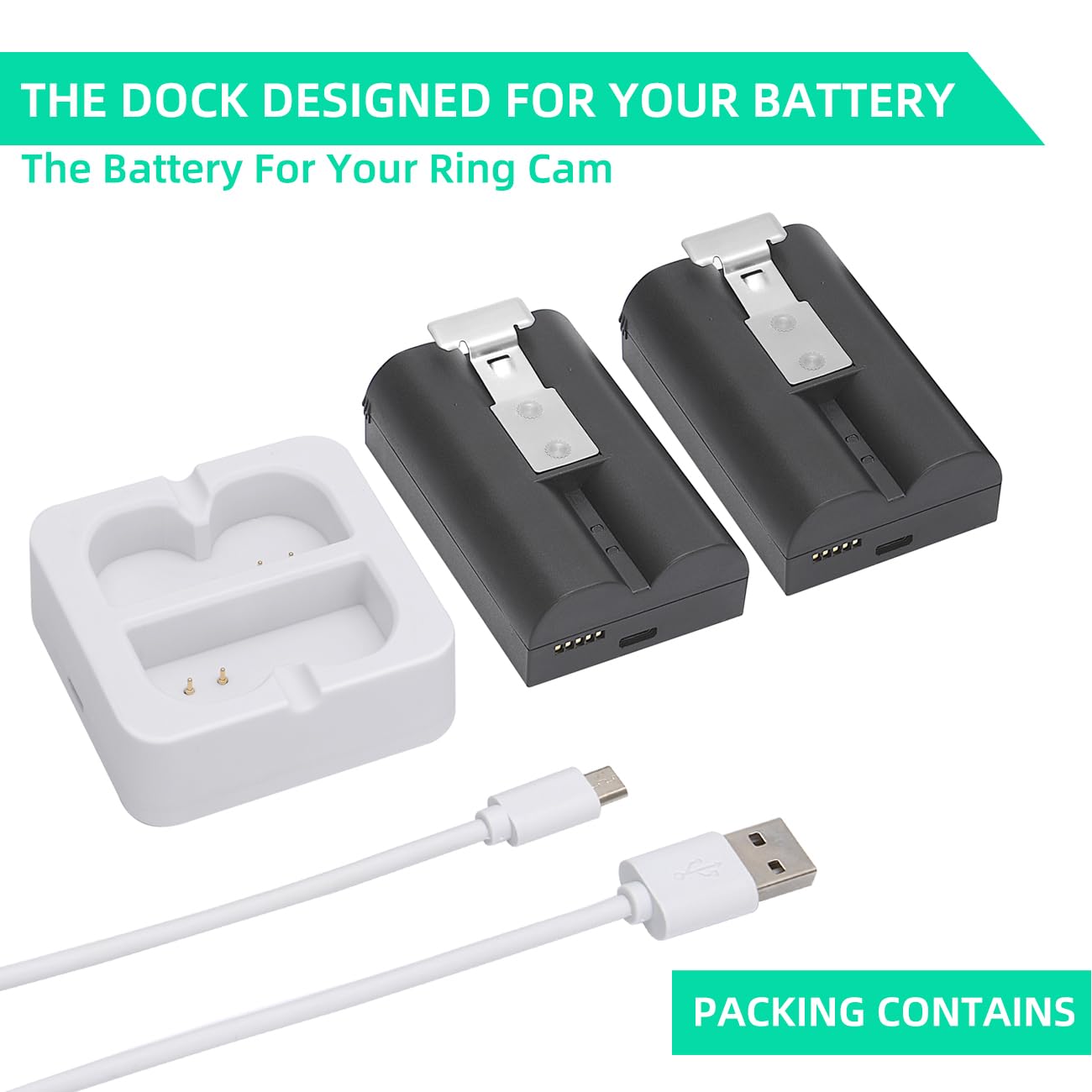2-Pack 6040mAh Replacement Battery with Charger Station for Ring Doorbell 2/3/4, Spotlight Camera & Stick Up Cam - Indoor & Outdoor Security (White Charger + 2 Batteries) - Perfect for Home Security & Continuous Surveillance