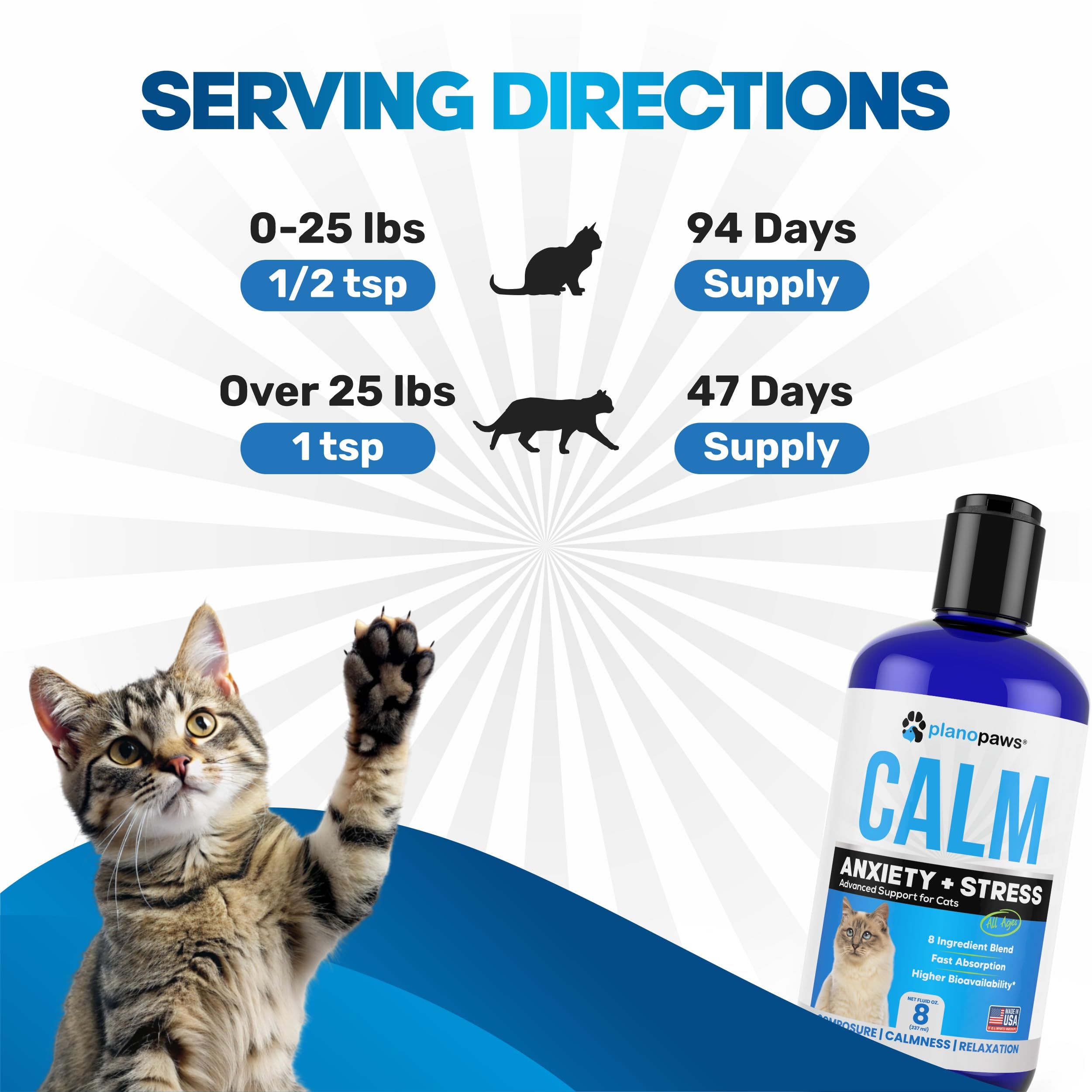 Cat Anxiety Relief Liquid Drops - 90 Day Supply with Faster Absorption Than Calming Treats - Natural Calming Aid for Cats of All Ages - Sleep Support with 8-Ingredient Blend & Melatonin - Perfect for Stressful Events, Travel & Vet Visits
