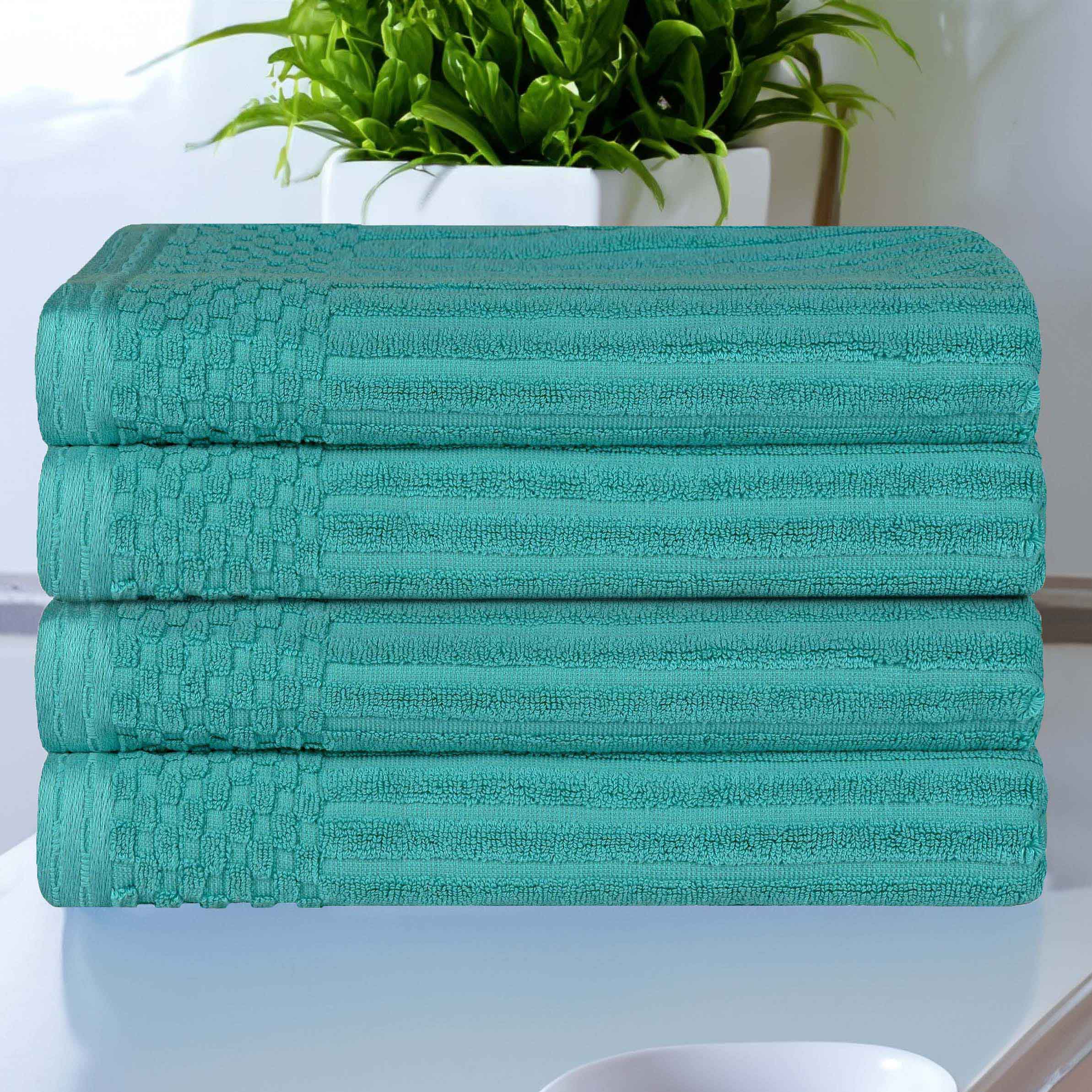 Premium Soho Ribbed Textured Cotton Bath Towels - Ultra Absorbent & Quick Dry - Set of 4 (White) - Luxury Spa, Hotel & Home Bathroom Essentials