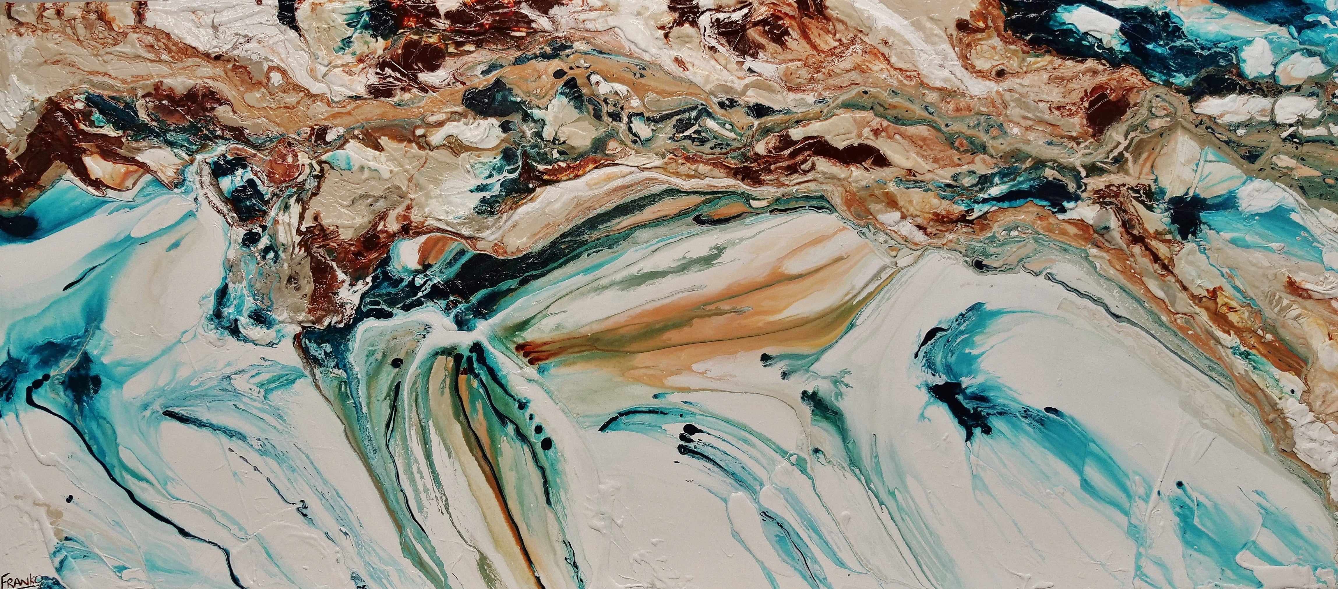 Coastal Rapture 106x47 Inch Teal Oxide White Textured Abstract Canvas Art - Perfect for Living Room, Bedroom or Office Wall Decor