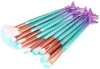 LOCANS Beauty 10-Piece Makeup Brush Set with Fish Shape Handle - Foundation, Blush, Eyeshadow, Concealer Brushes - Professional Cosmetic Makeup Tools Kit for Daily Makeup & Travel Use