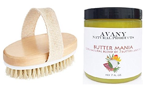 2-Piece Dry Skin Body Brush & Organic Body Butter Set – Exfoliate & Moisturize to Reduce Cellulite & Improve Skin Texture | Natural Blend of 7 Butters & Oils | Perfect for Post-Shower Skincare & At-Home Spa Treatments