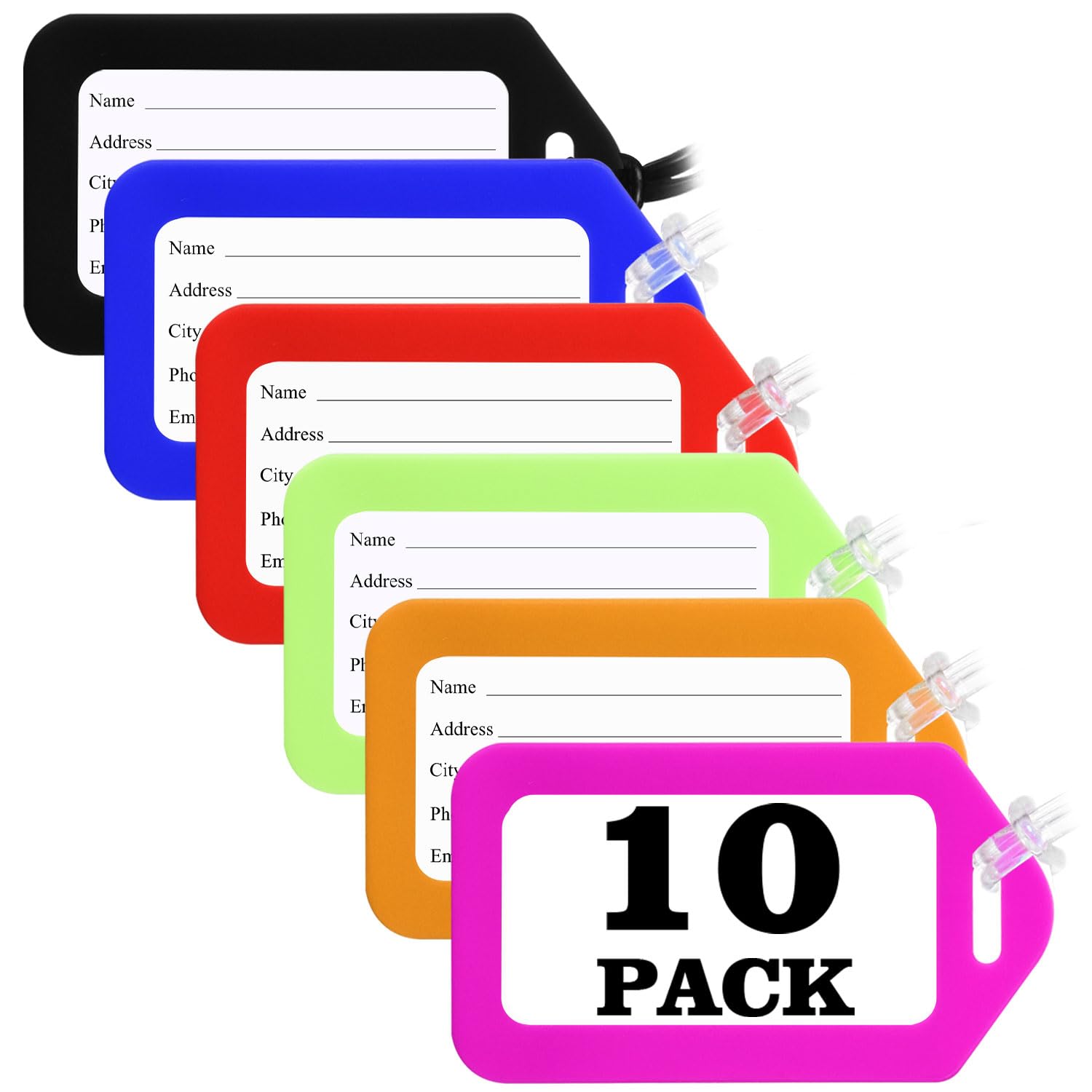 10 Pack Colorful Luggage Tags - Durable Suitcase ID Tags for Travel, Kids Name Tags & Bag Identification - Perfect for Airports, Cruise Ships & Family Vacations (Bright Assorted Colors)